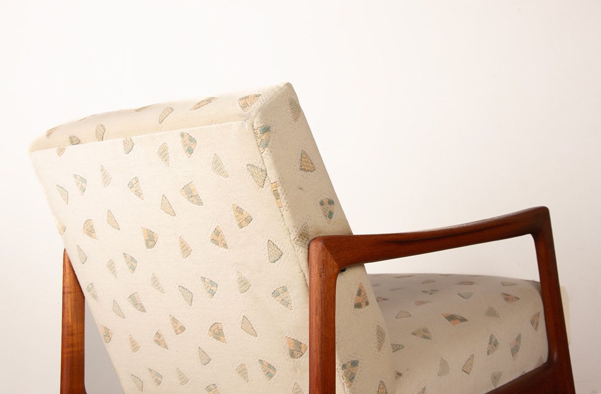 photo vintage Pair Of Scandinavian Armchairs In Teak And New Fabric, 1960.