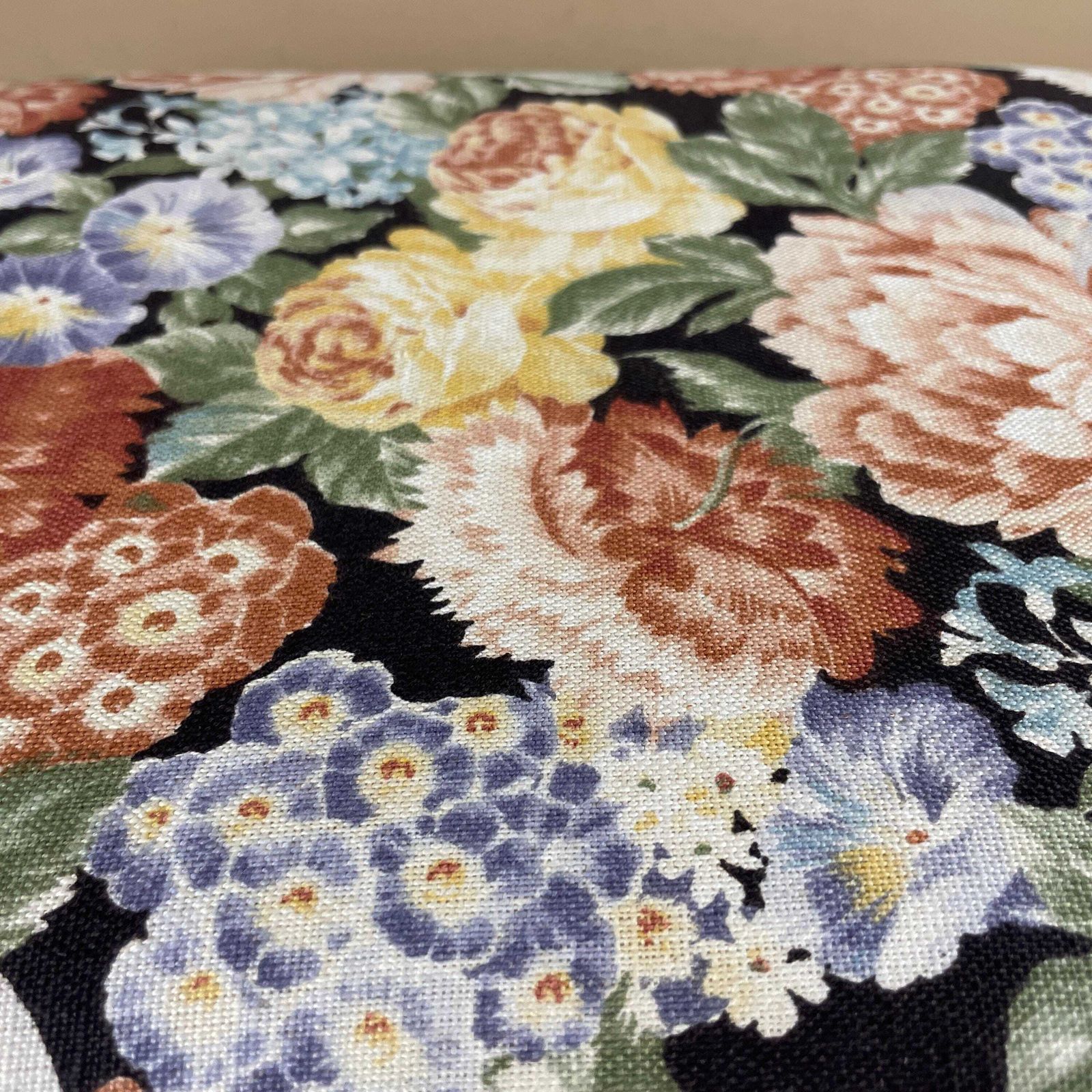 Vintage Tapestry Footstool Floral Printed Pattern Upholstery Wooden Frame Cottage Style Country Home Decorative Farmhouse Accent Furniture photo vintage