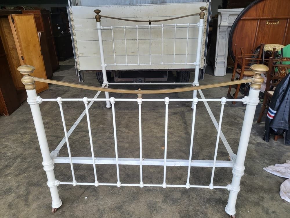 Antique Victorian Cast Iron Double Bed Frame photo furniture