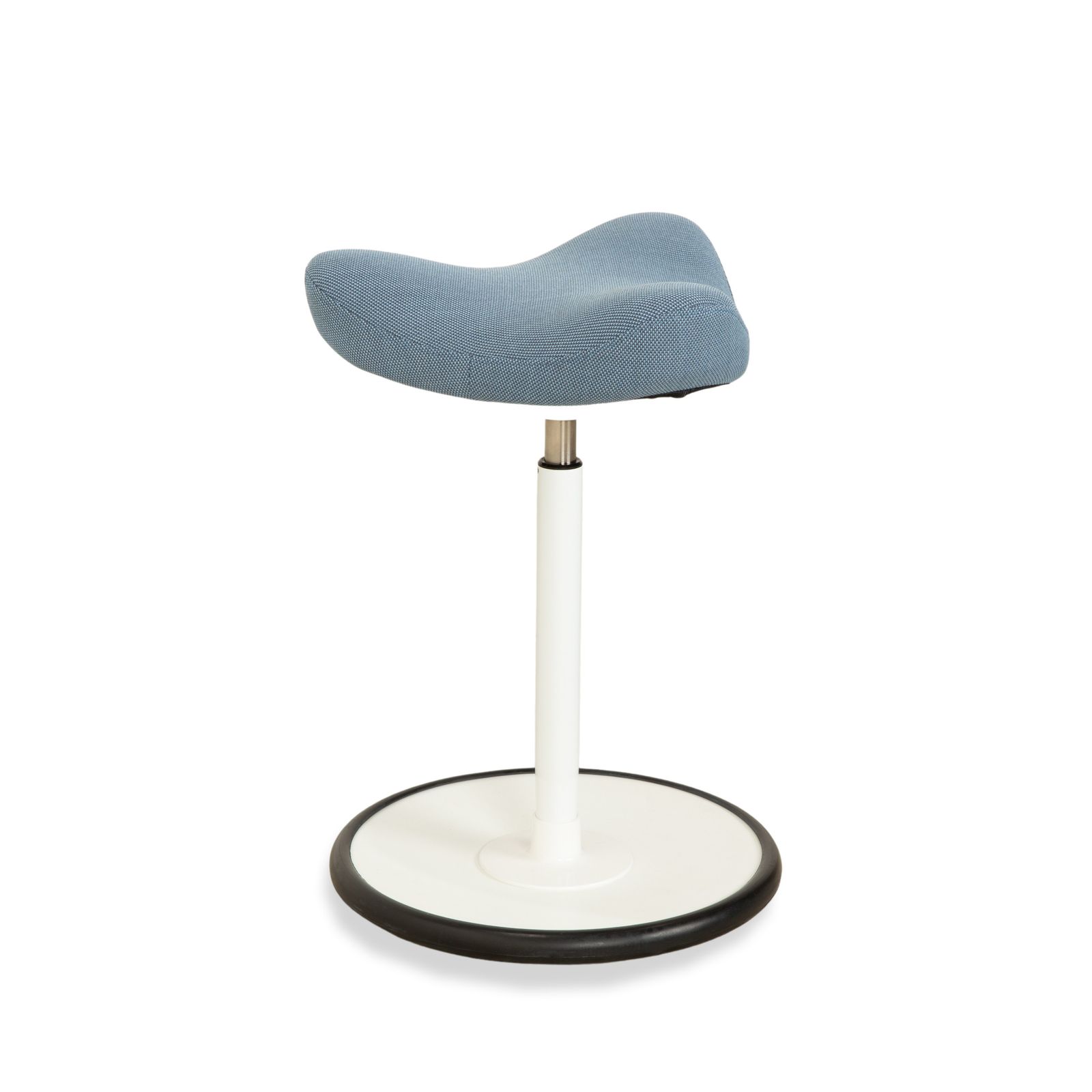 Varier Move Sit Stand Stool Fabric Blue Base White Wood Ash