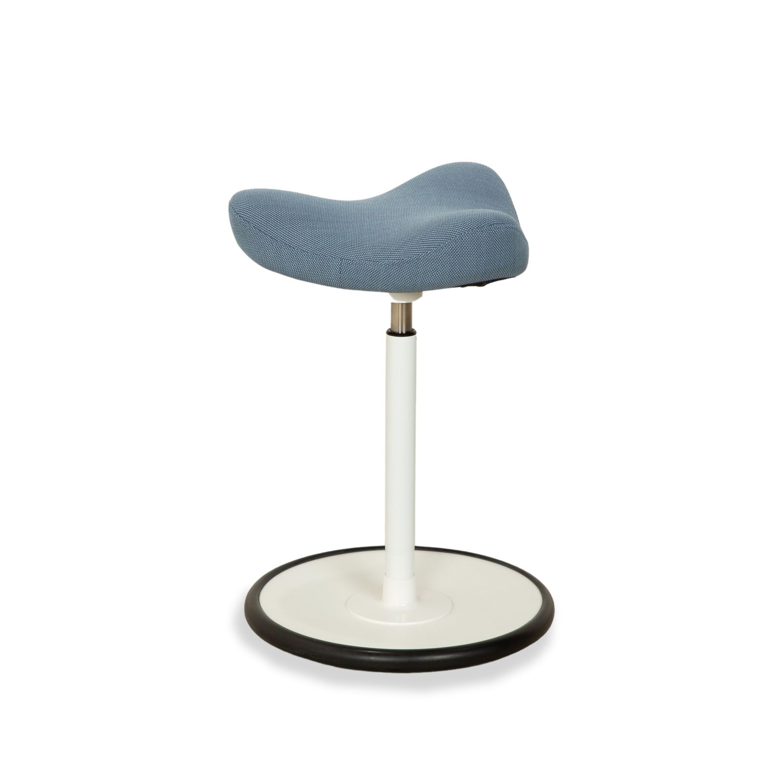 Varier Move Sit Stand Stool Fabric Blue Base White Wood Ash photo for sale