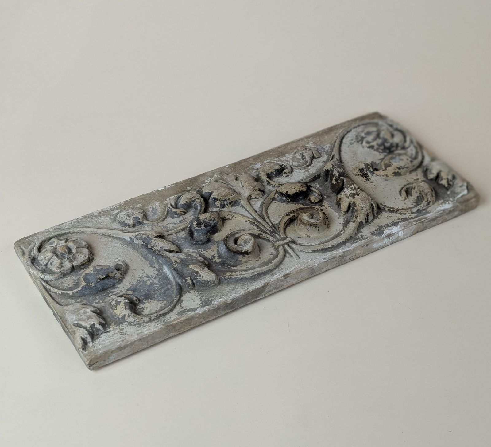 Antique French Century Terracotta Floral 19th Century Architectural Bas Relief Plaque Wall Art photo vinterior
