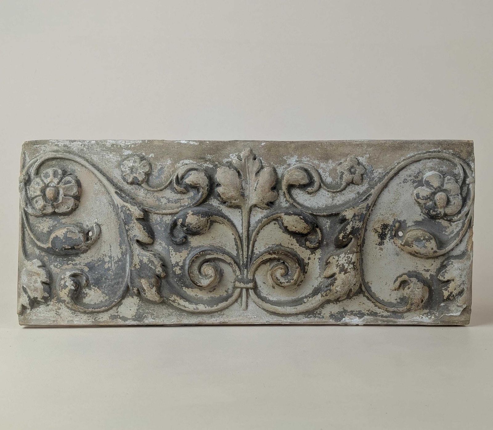 photo for sale Antique French Century Terracotta Floral 19th Century Architectural Bas Relief Plaque Wall Art