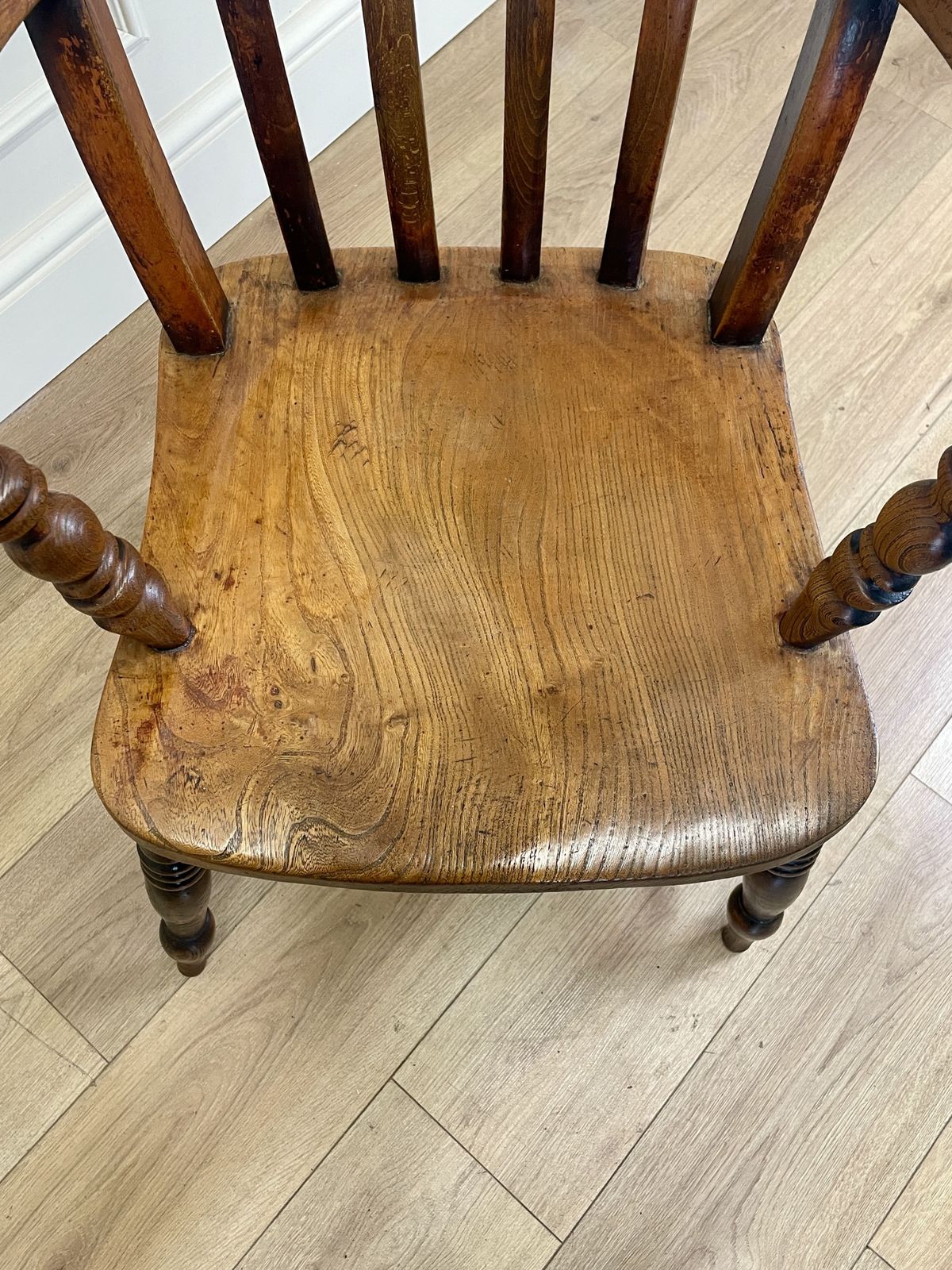 Antique Victorian Farmhouse Lathe Back Arm Chair photo vintage