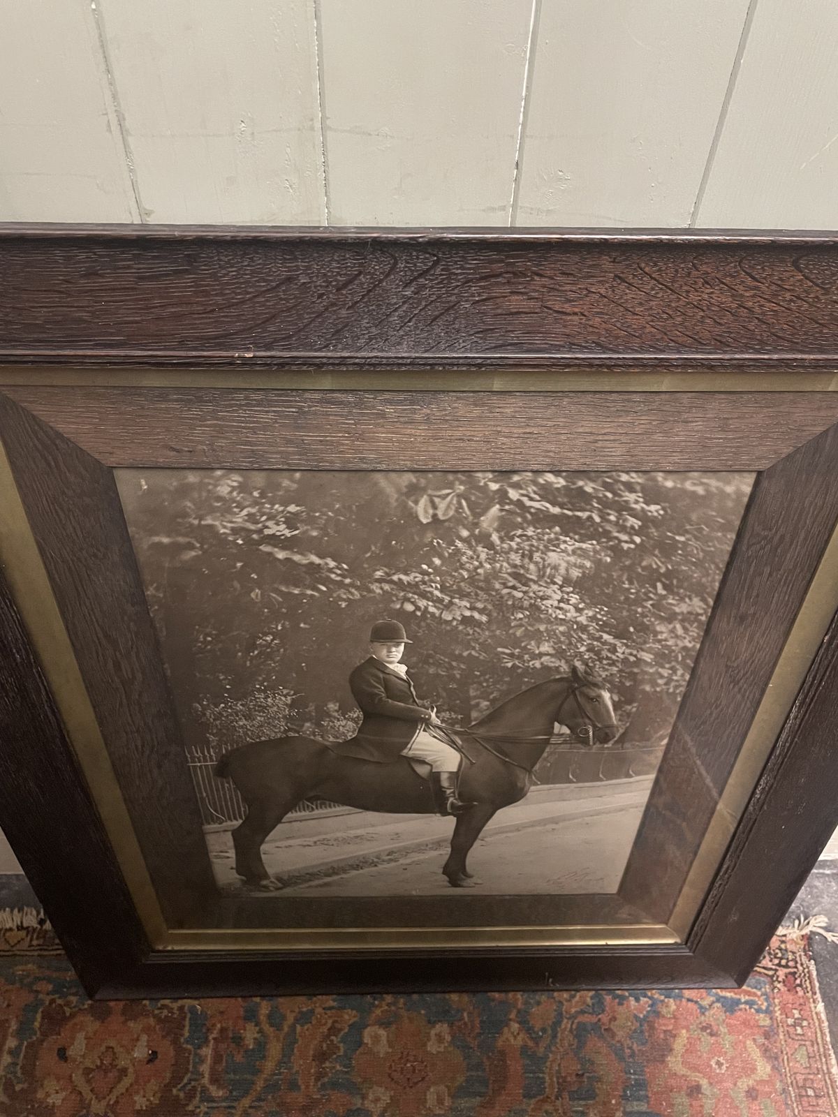 Striking Large Antique Oak Framed Photographic Print Of Sir Winston Churchill photo Art