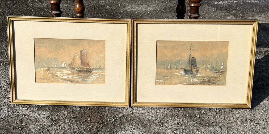 Pair Of Framed Marine/ Maritime Watercolours Paintings, Both Signed photo vintage
