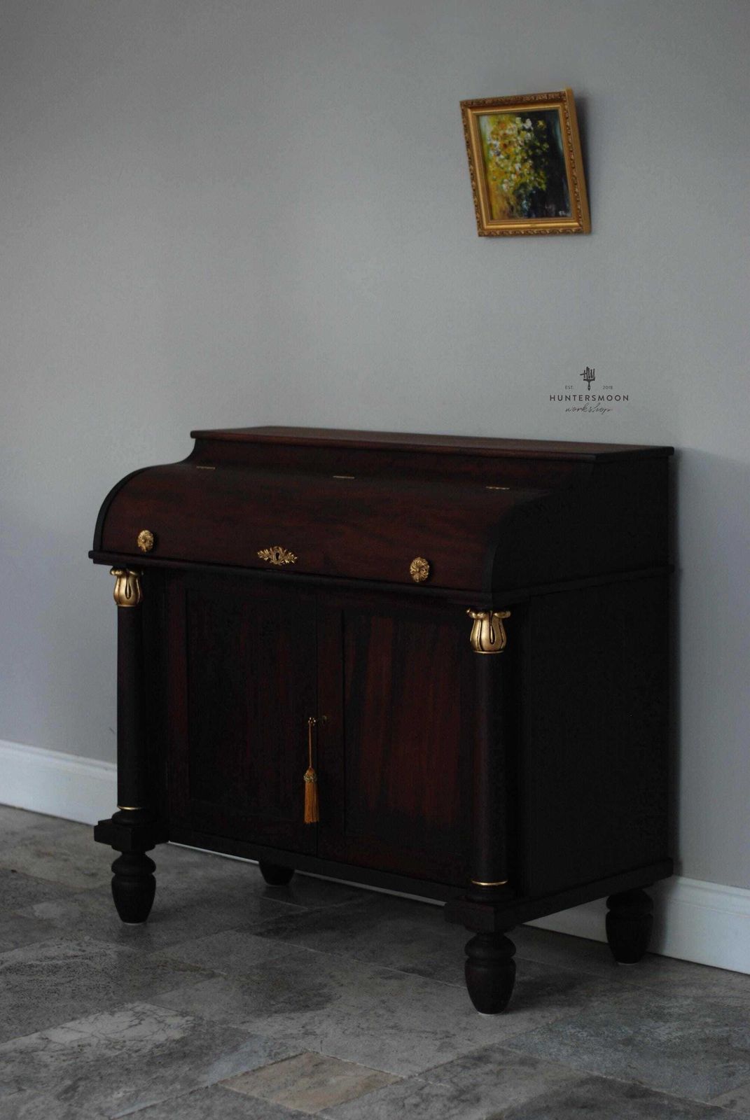 photo buy Antique Mahogany Cylinder Writing Bureau Chiffonier