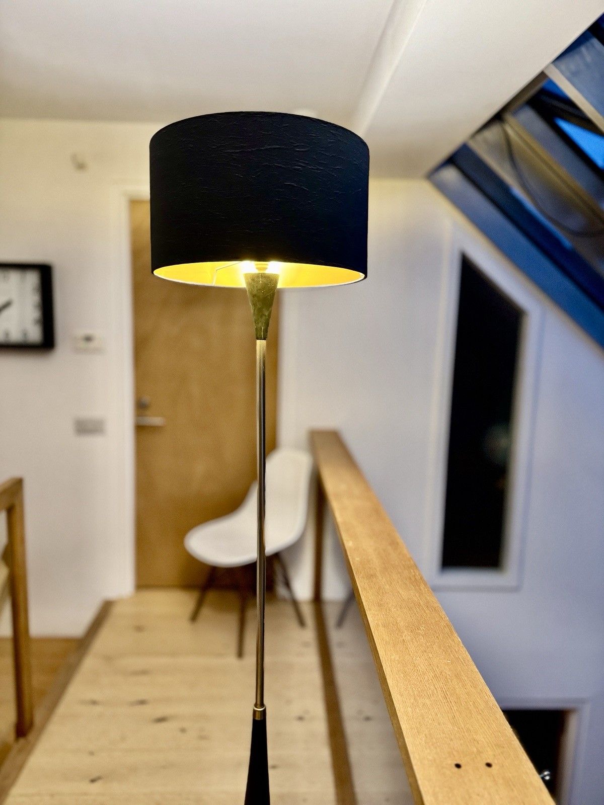 Very Tall 1950s Brass & Ebonised Wood Tripod Floor Lamp With Shade Vgc photo furniture