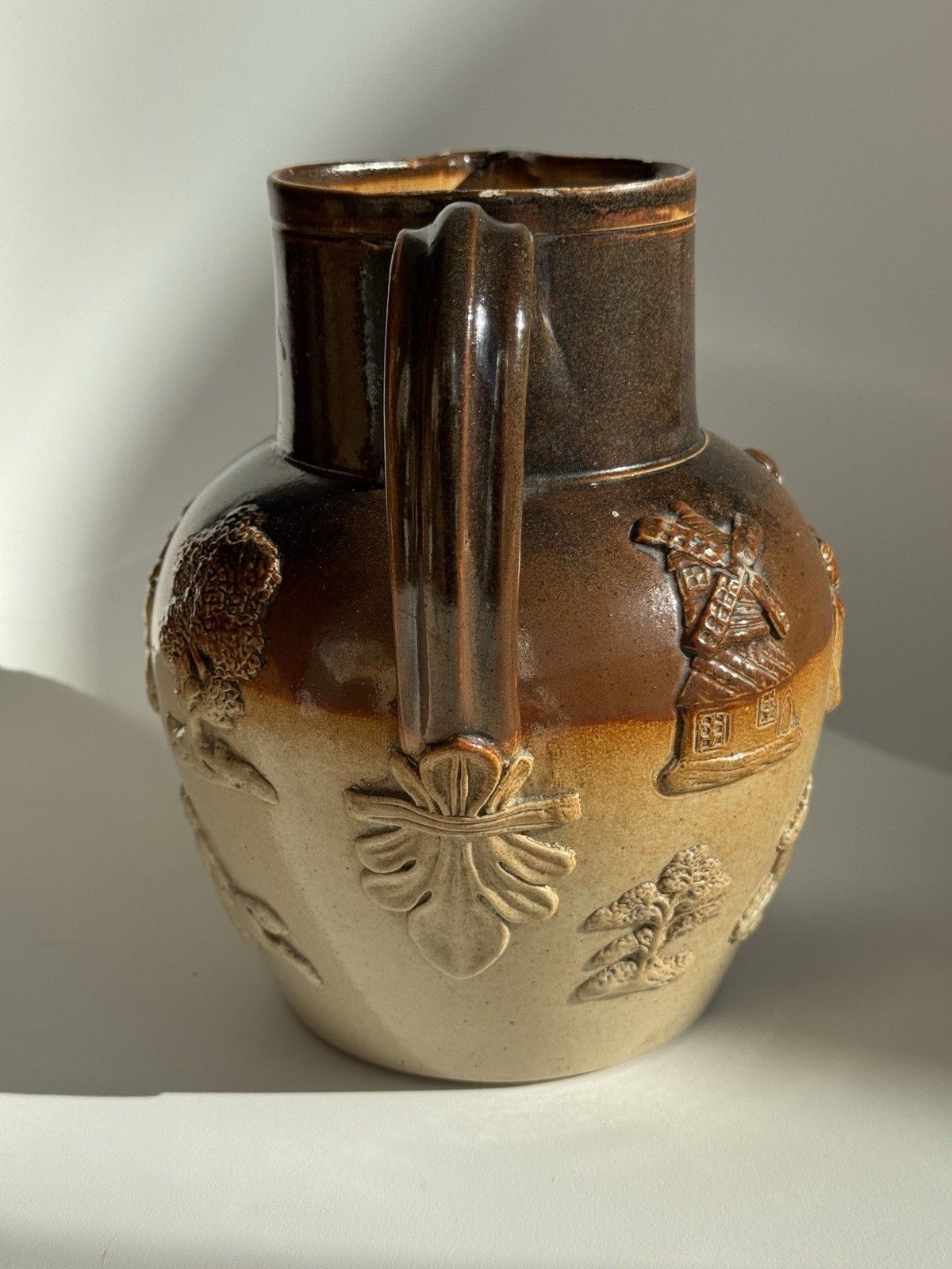 Large Antique Doulton Lambeth Pottery Salt Glaze Jug C1880 photo for sale