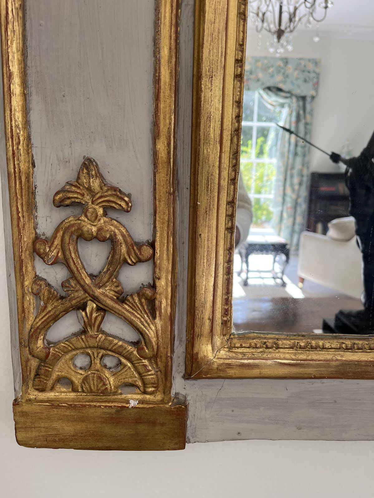 Pair Exquisite Large Trumeau Grey And Gilt Wall Mirrors With Oil Paintings Of Pastoral Scenes photo 3750.0