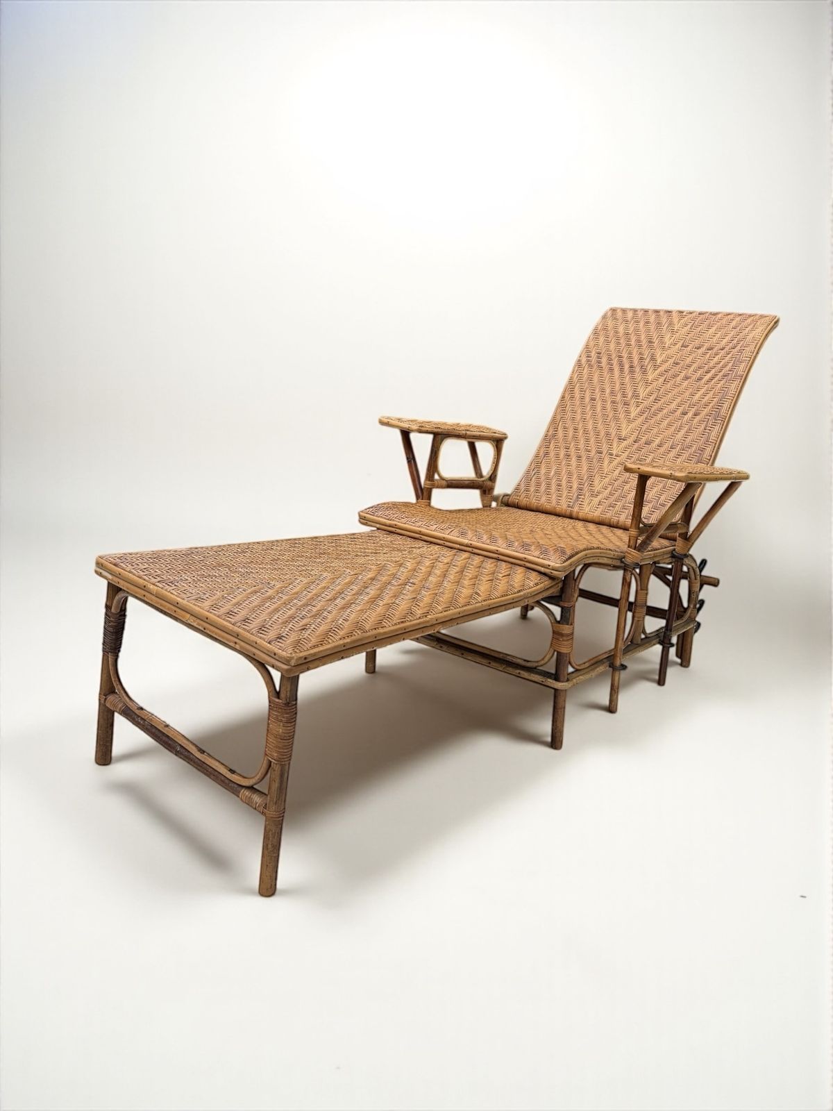 A French Early C 20th Steamer Lounge Chair In Bamboo And Cane photo vintage