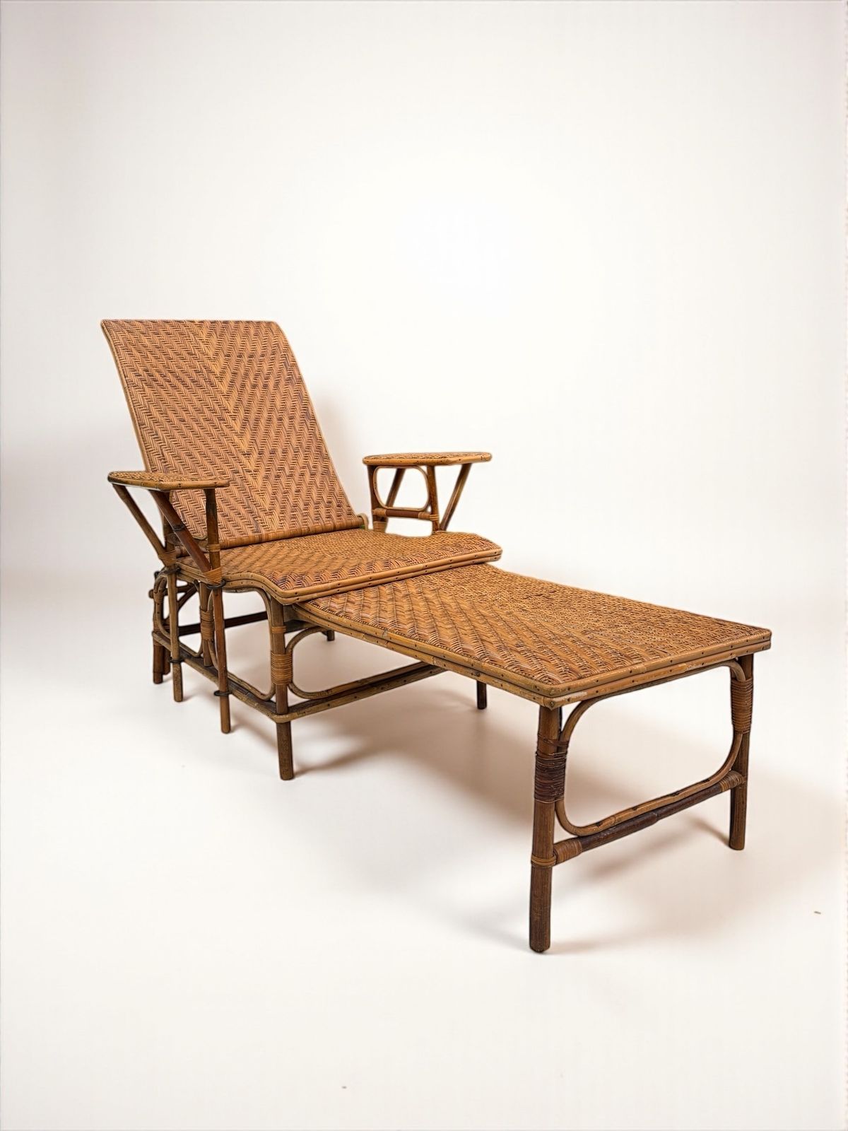 A French Early C 20th Steamer Lounge Chair In Bamboo And Cane photo furniture