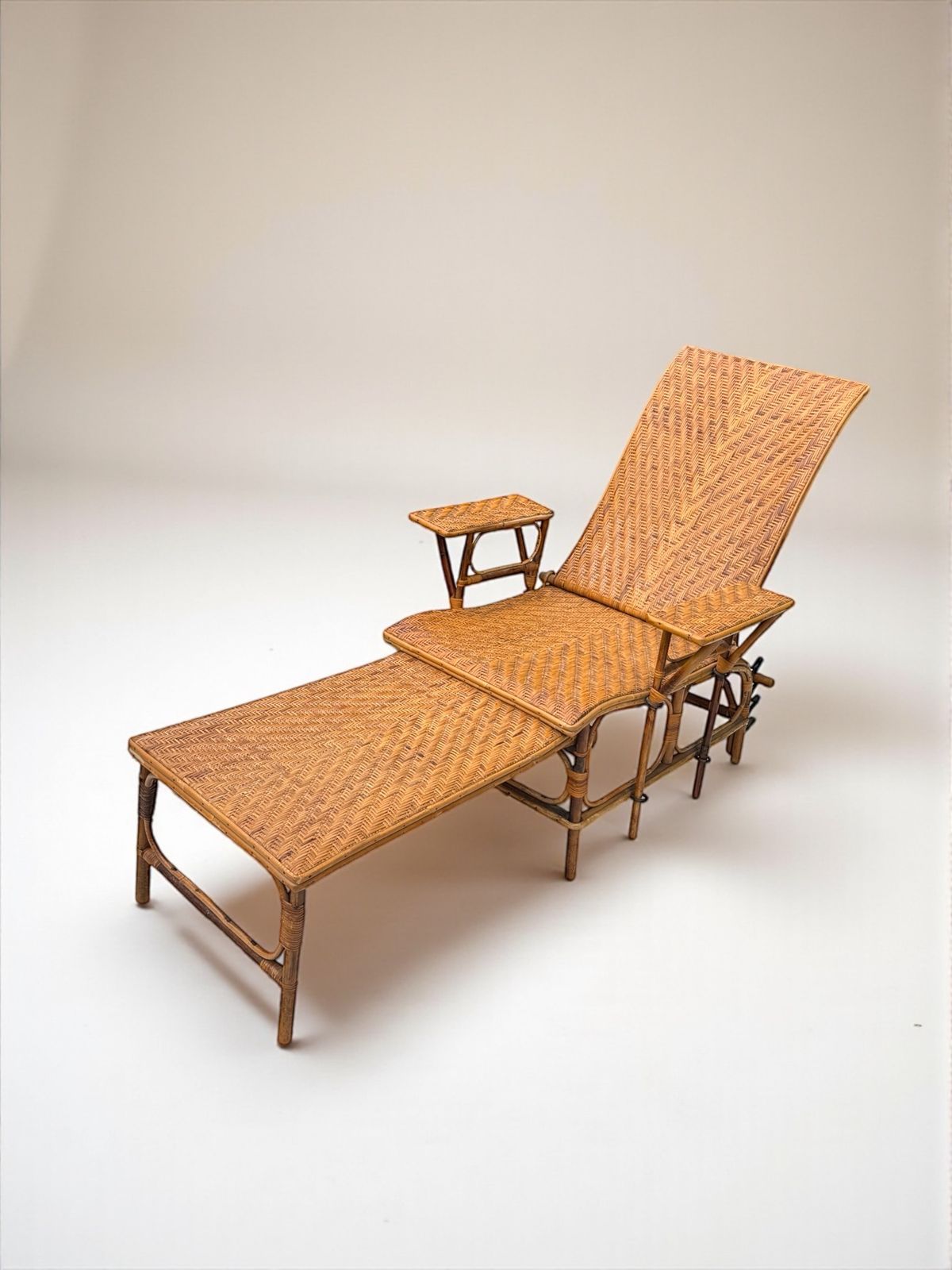 A French Early C 20th Steamer Lounge Chair In Bamboo And Cane photo 1100.0