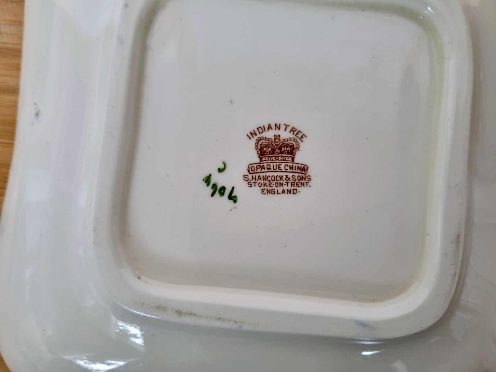 Indian Tree Dish, Hancock & Sons England, Opaque China, Square Scalloped, Gilt Trim, Victorian 1800s photo furniture