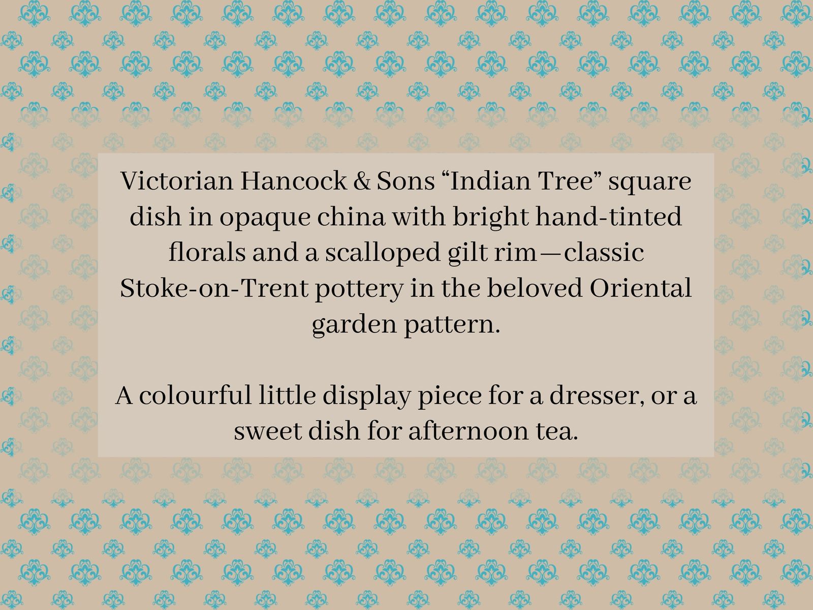 Indian Tree Dish, Hancock & Sons England, Opaque China, Square Scalloped, Gilt Trim, Victorian 1800s photo Home Decor