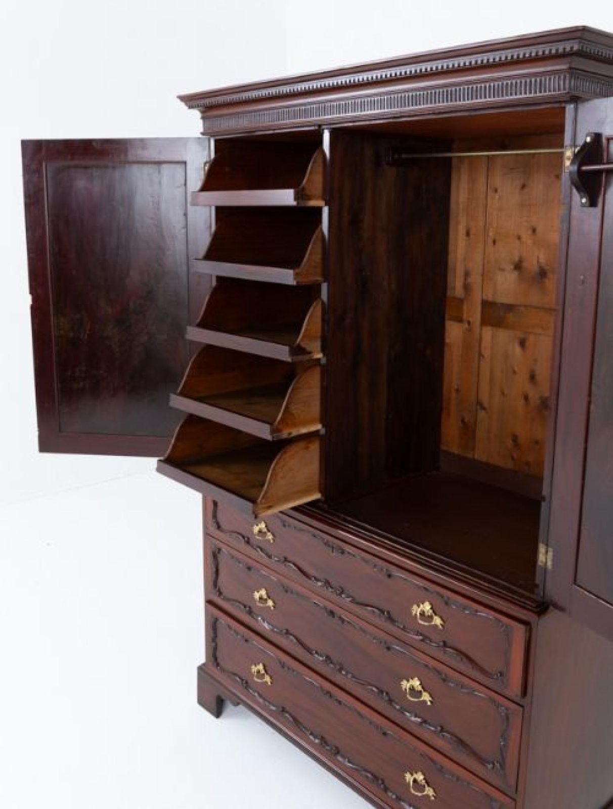 Chippendale Linen Press Mahogany Wardrobe Cabinet 1860 photo furniture