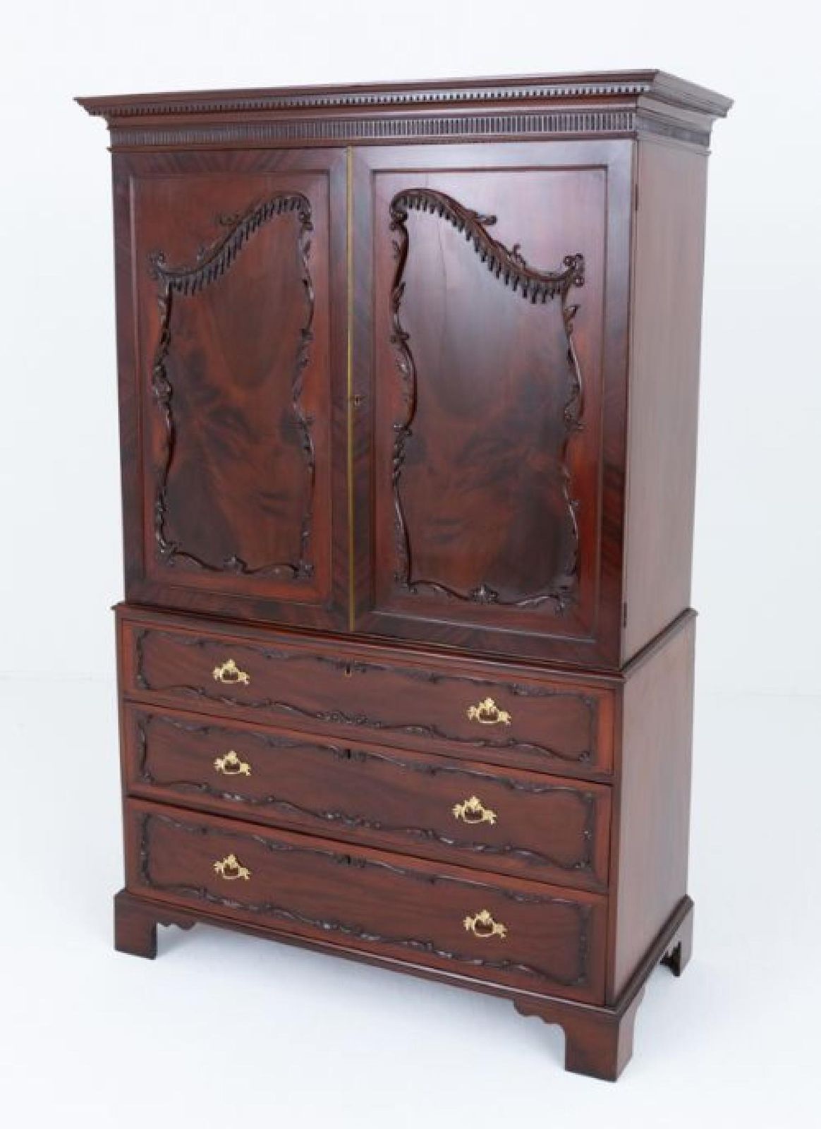 photo for sale Chippendale Linen Press Mahogany Wardrobe Cabinet 1860
