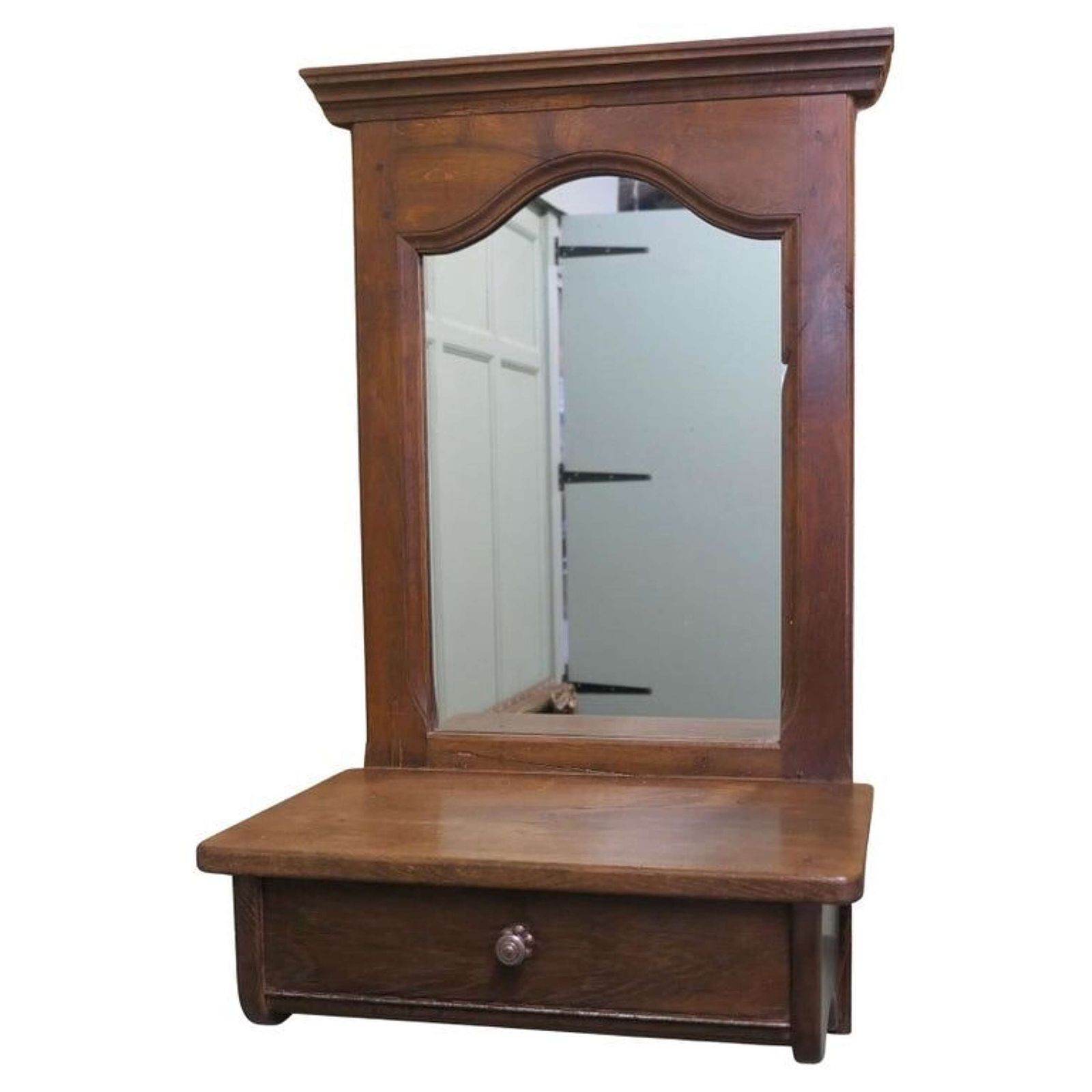 Wall Hanging Arts And Crafts Chestnut Cloakroom Mirror With Shelf, Cloakroom Or Bathroom
