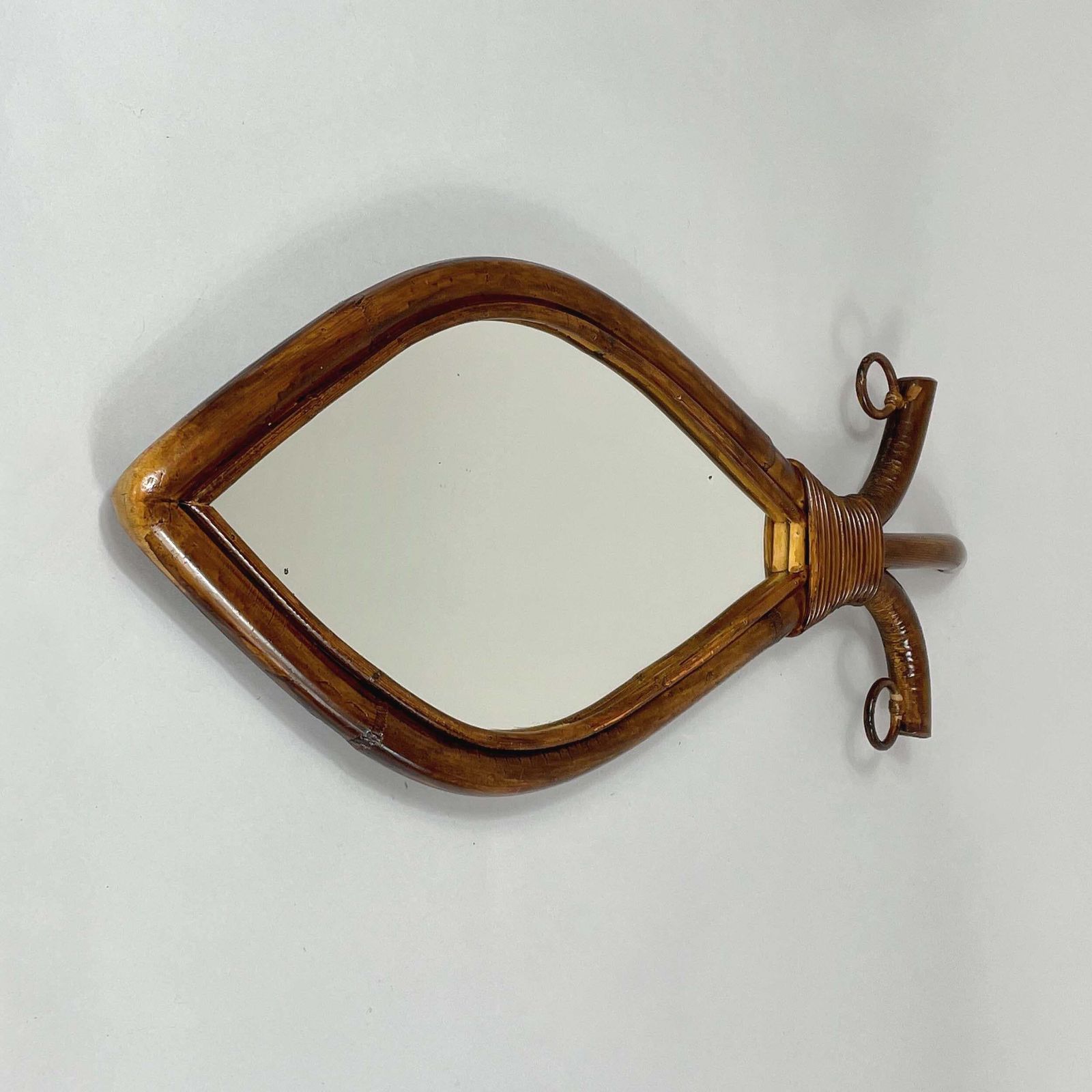 Mid Century Bamboo & Rattan Fish Shaped Mirror, France 1950s photo furniture