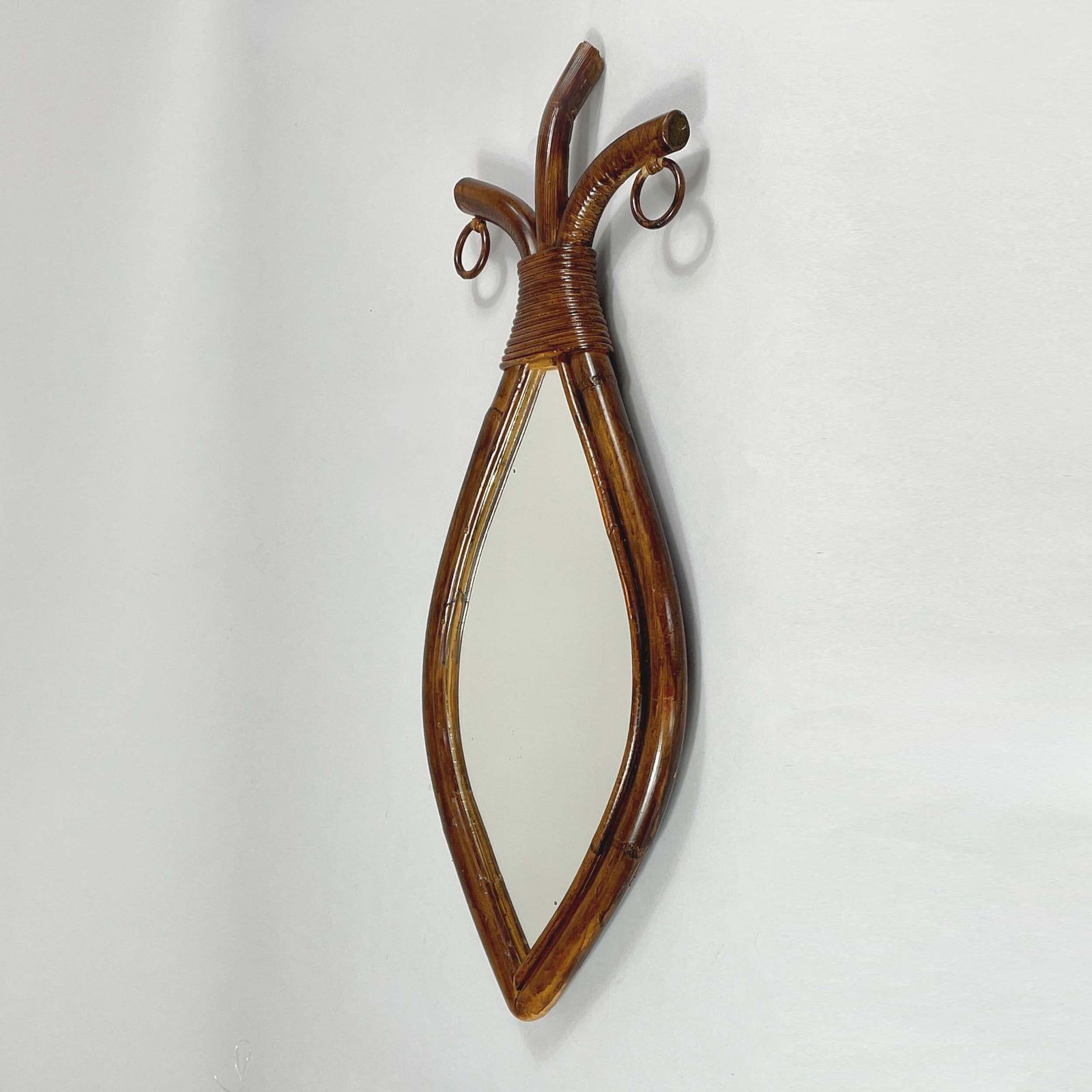 Home Decor Mid Century Bamboo & Rattan Fish Shaped Mirror, France 1950s photo