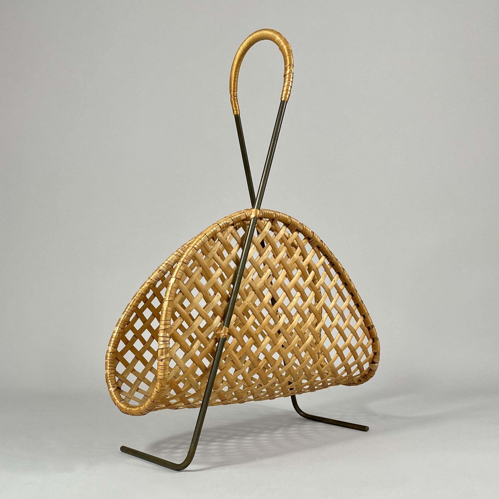 Rattan Wicker Magazine Rack, Austria 1950s photo for sale
