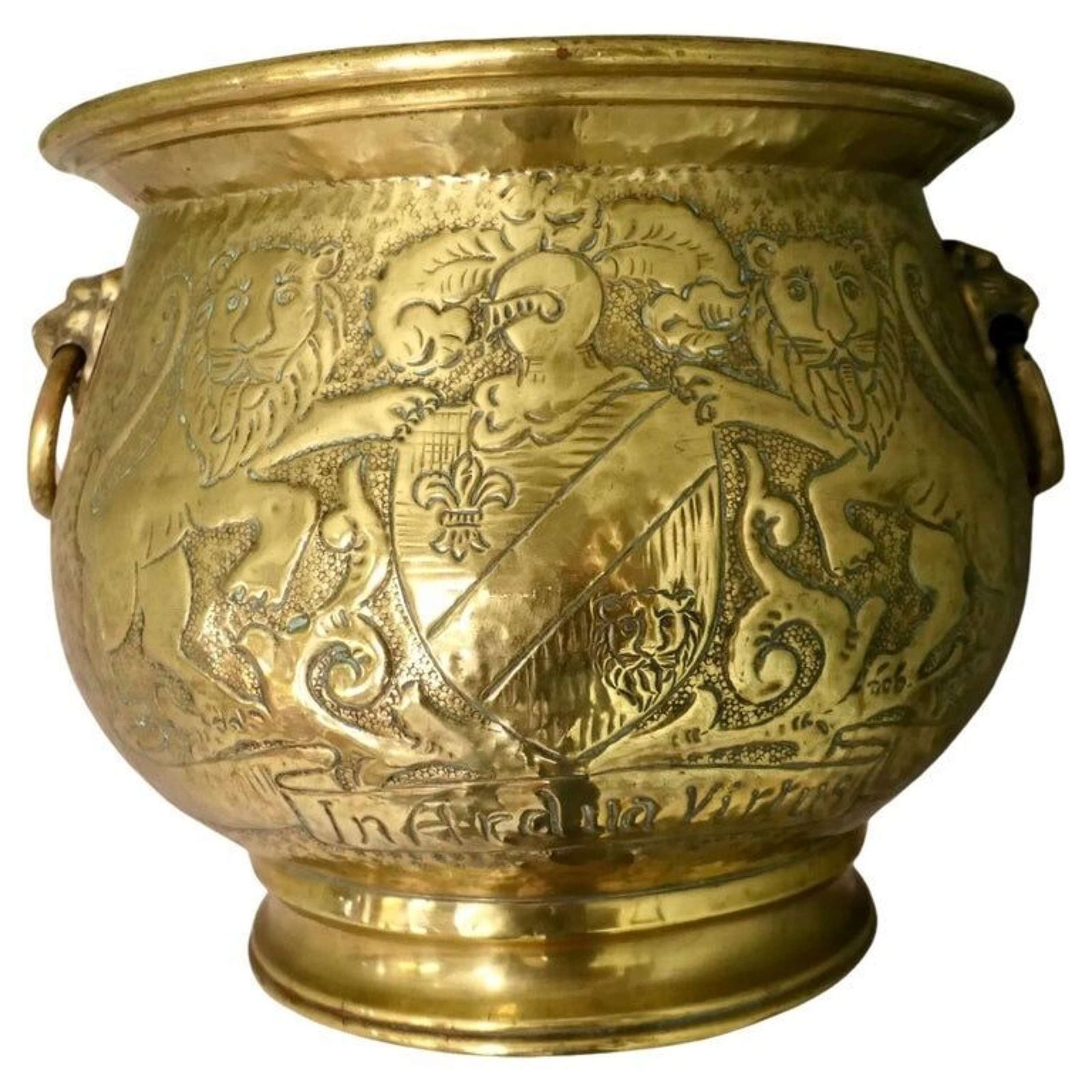 19th Century Gothic Brass Jardiniere With Shields