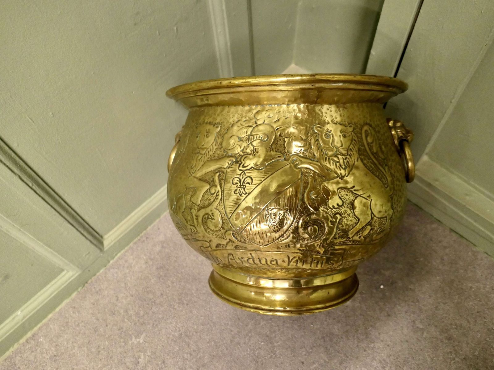 19th Century Gothic Brass Jardiniere With Shields photo vinterior