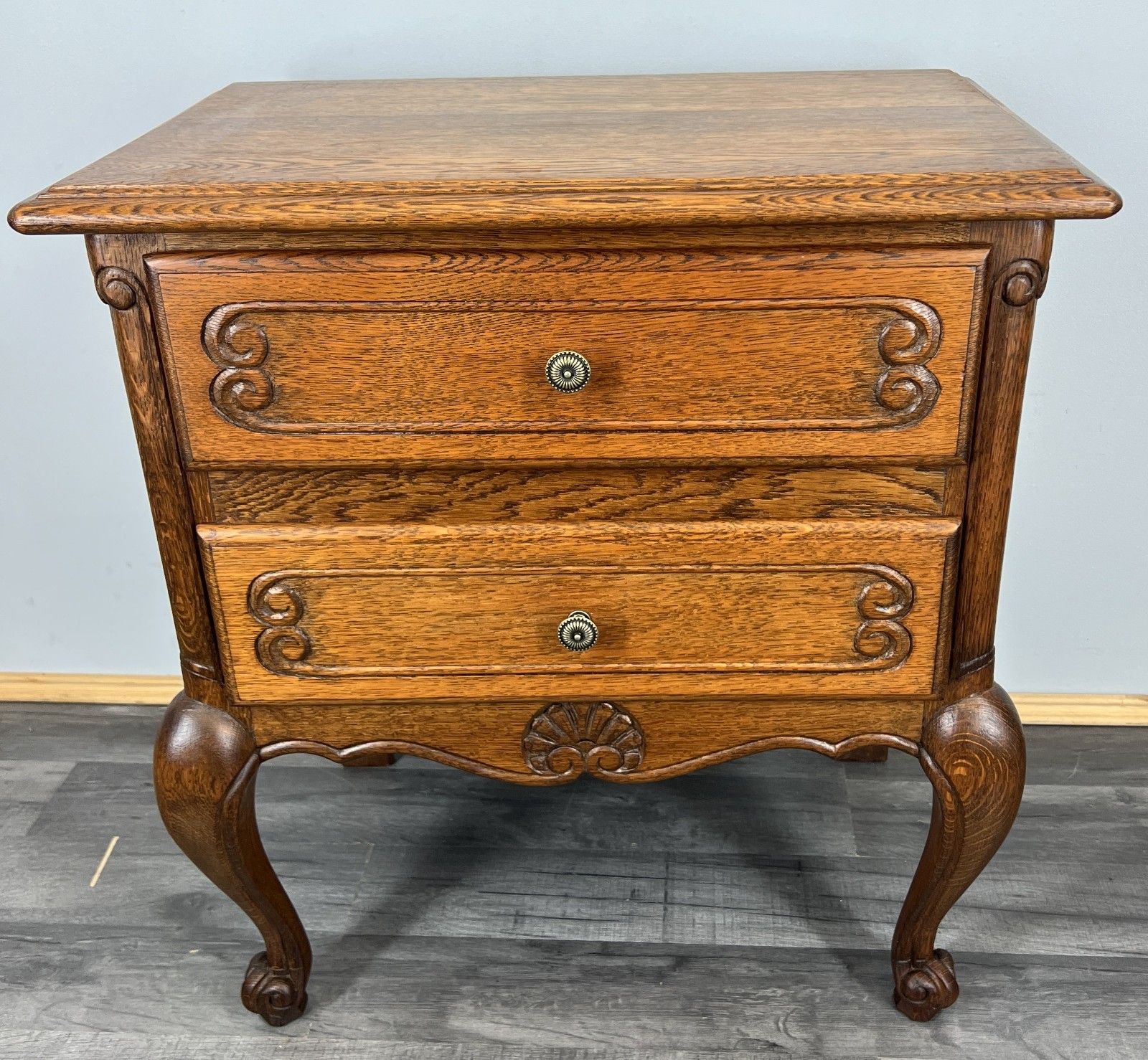 Pair Of Bedside Tables Vintage French Louis XVI Oak Carved Cabinets Lot 4406 photo furniture