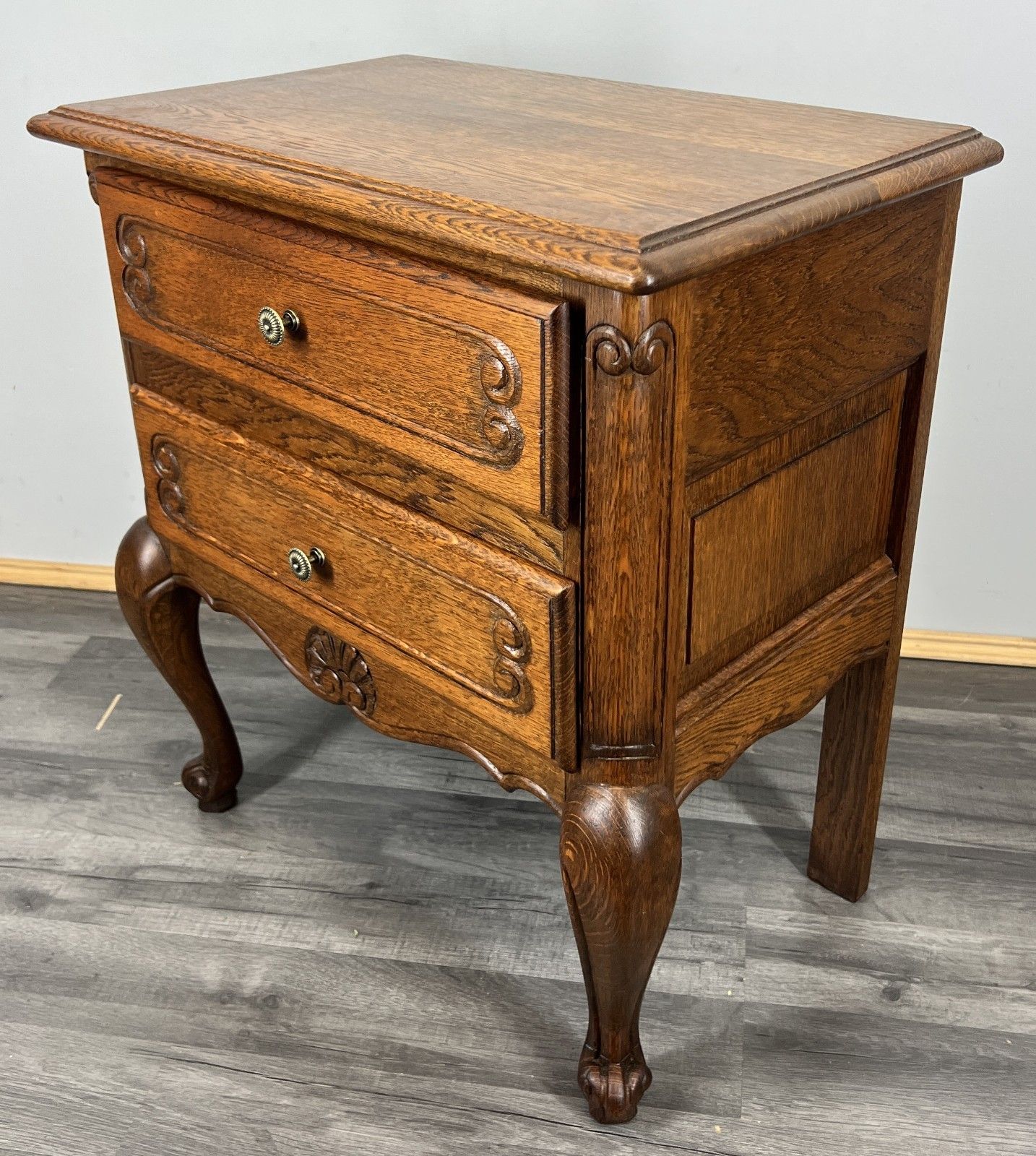 Pair Of Bedside Tables Vintage French Louis XVI Oak Carved Cabinets Lot 4406 photo 369.0