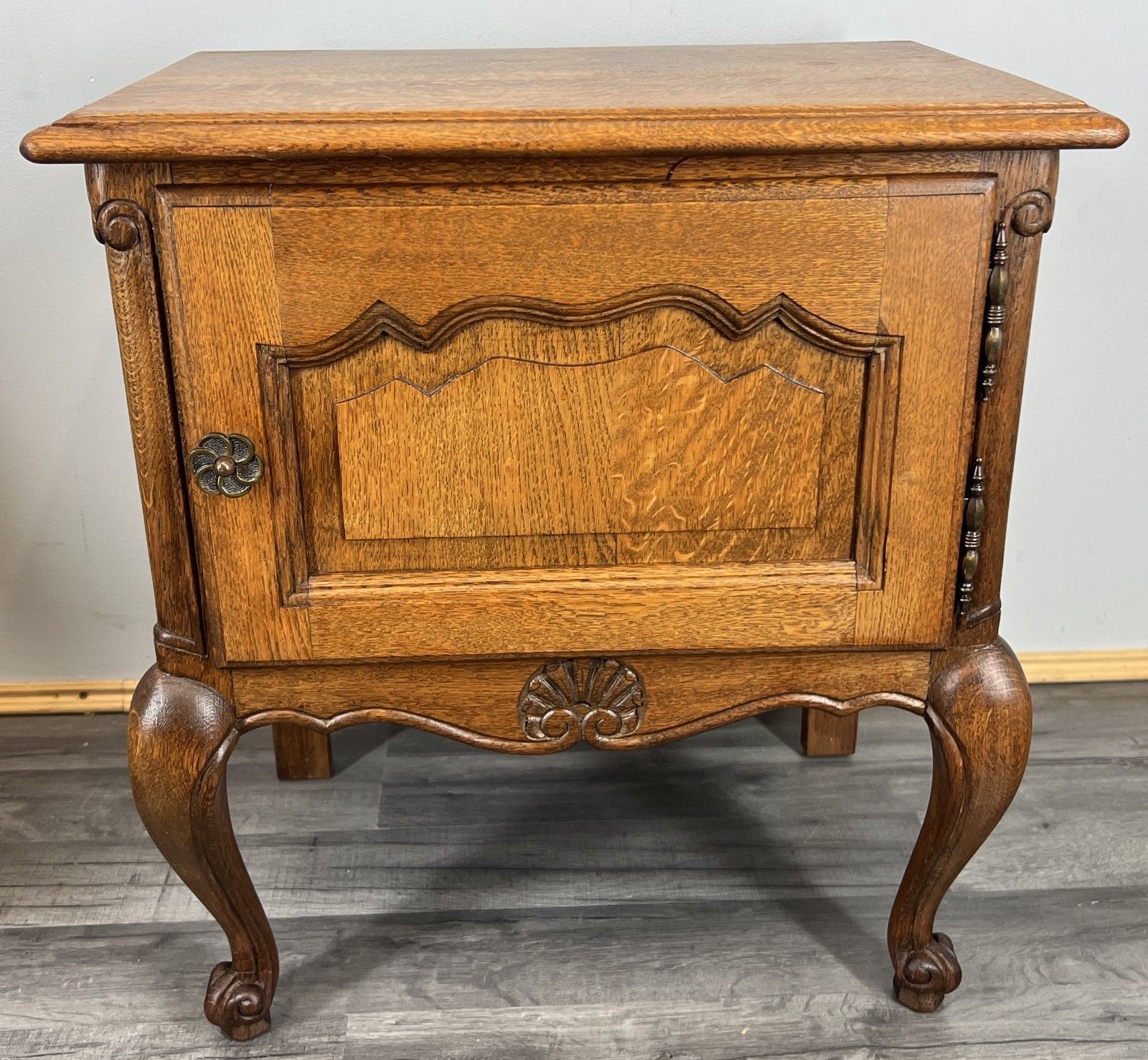 Pair Of Bedside Tables Vintage French Louis XVI Oak Carved Cabinets Lot 4406 photo vinterior