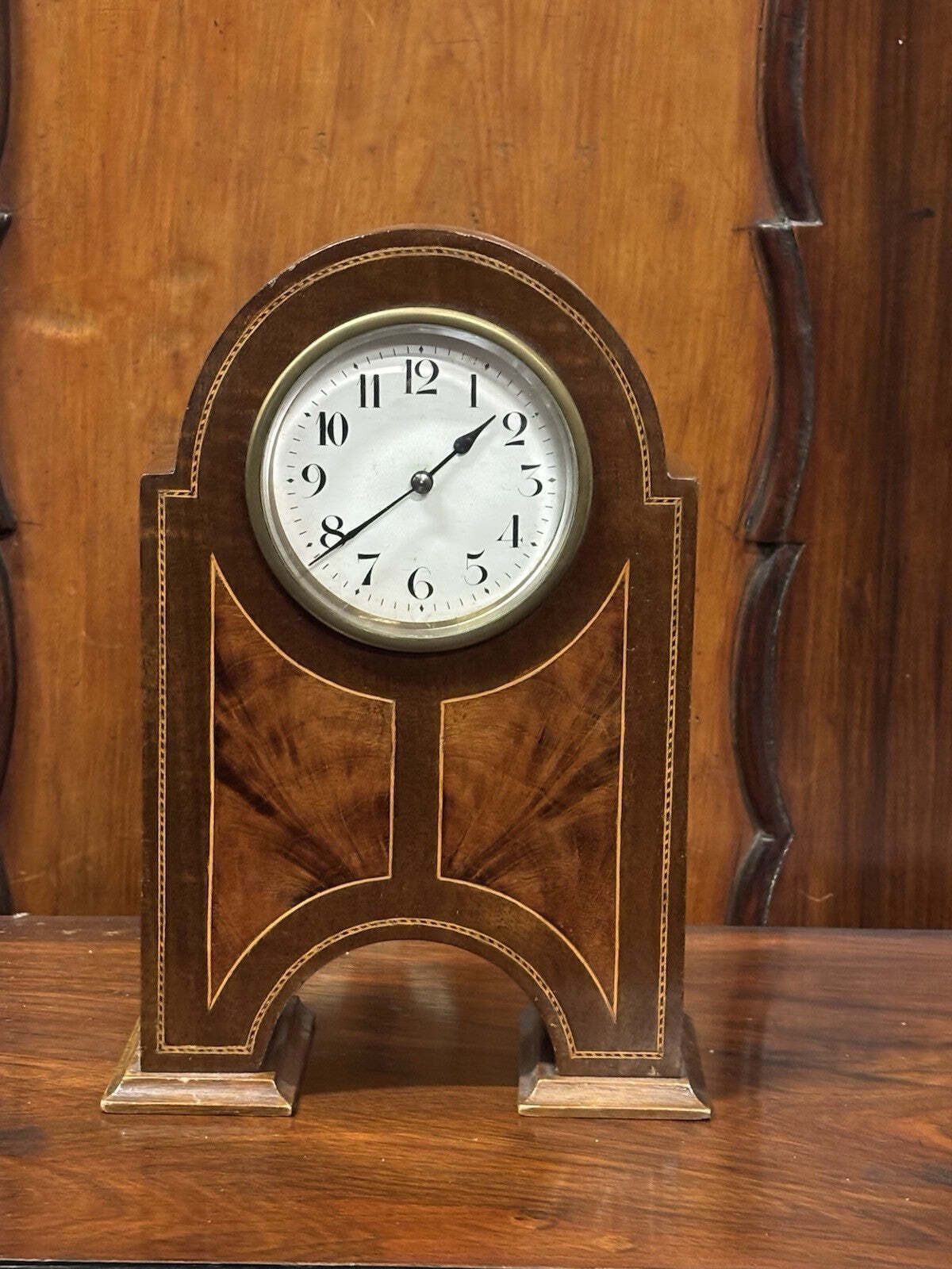 Art Nouveau Inlaid Mantle Clock. Ticking Away Nicely. With Key photo for sale