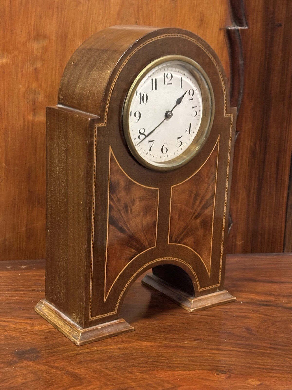 Art Nouveau Inlaid Mantle Clock. Ticking Away Nicely. With Key photo 230.0