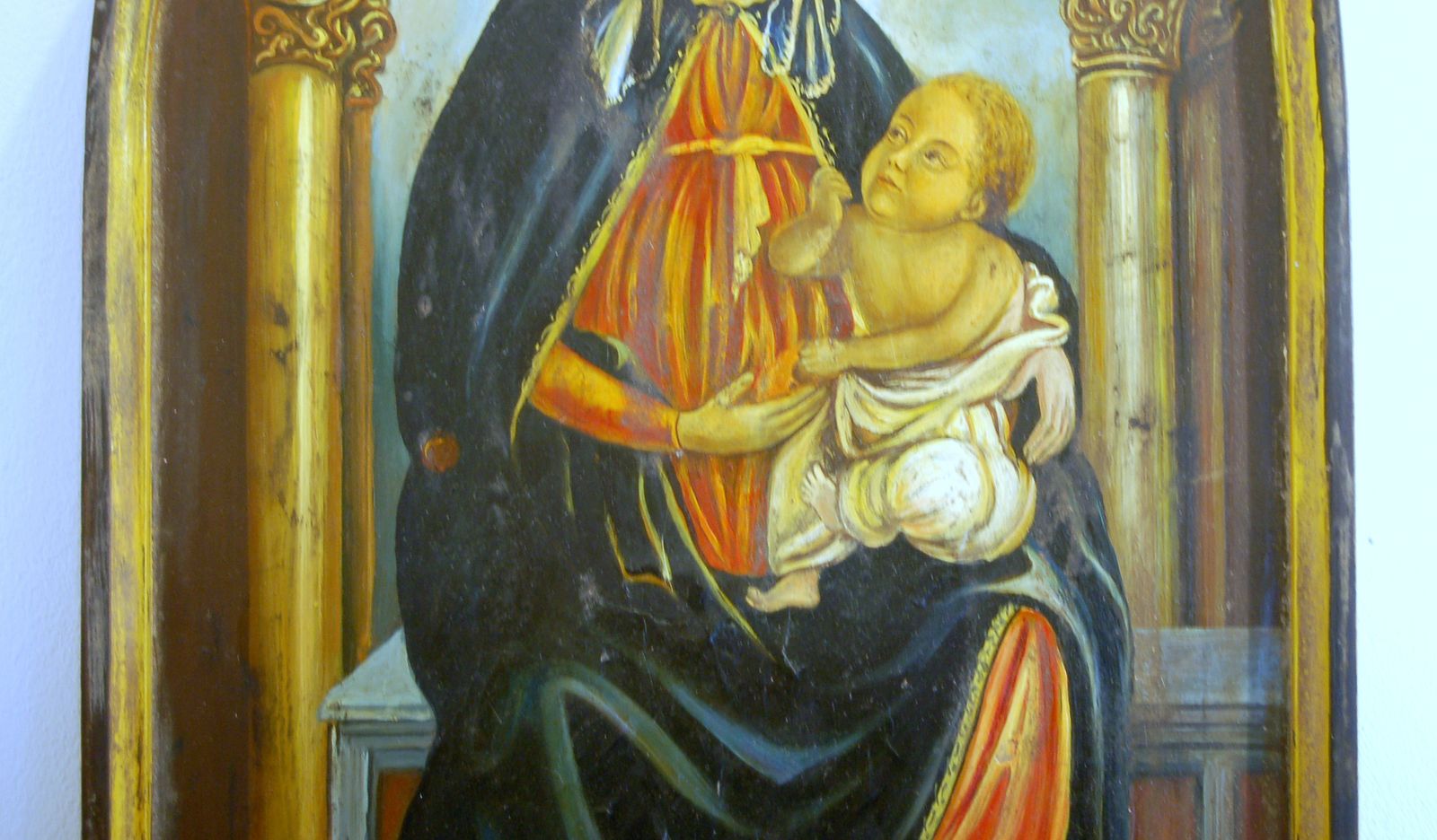 Italian School Painting On Wood / Madonna Of The Rose / Botticelli 19th Century photo for sale