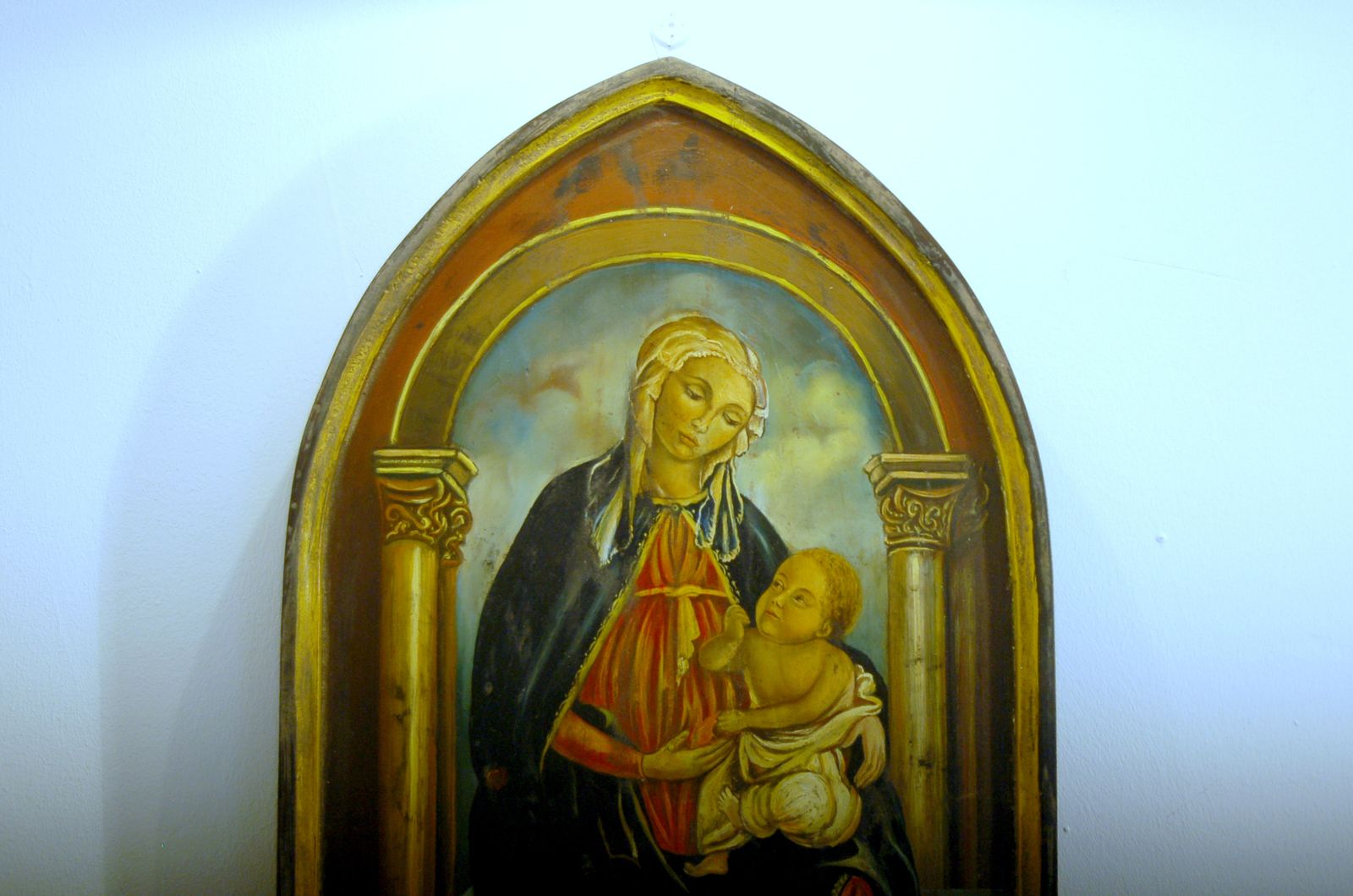 Italian School Painting On Wood / Madonna Of The Rose / Botticelli 19th Century photo furniture