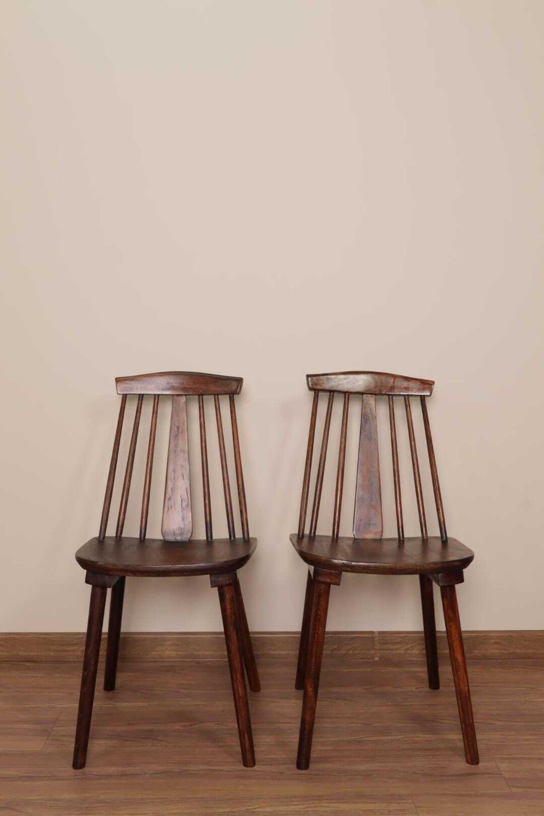 Paire Wooden Stick Dining Chairs Walnut Color Original 1960s