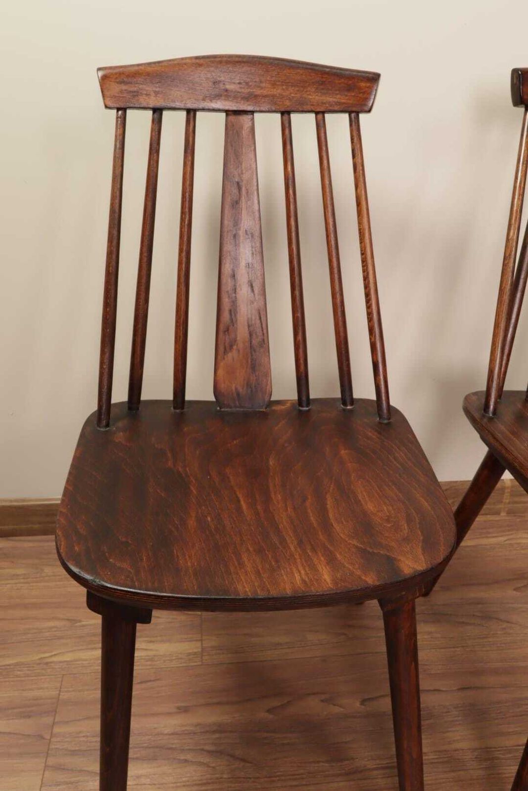 photo for sale Paire Wooden Stick Dining Chairs Walnut Color Original 1960s