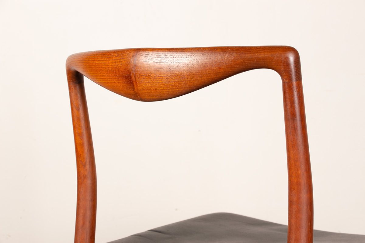 photo for sale Pair Of Danish Teak And Skai Chairs By Lyngfeldt Larsen For Soren Willadsen Mobelfabrik 1960.