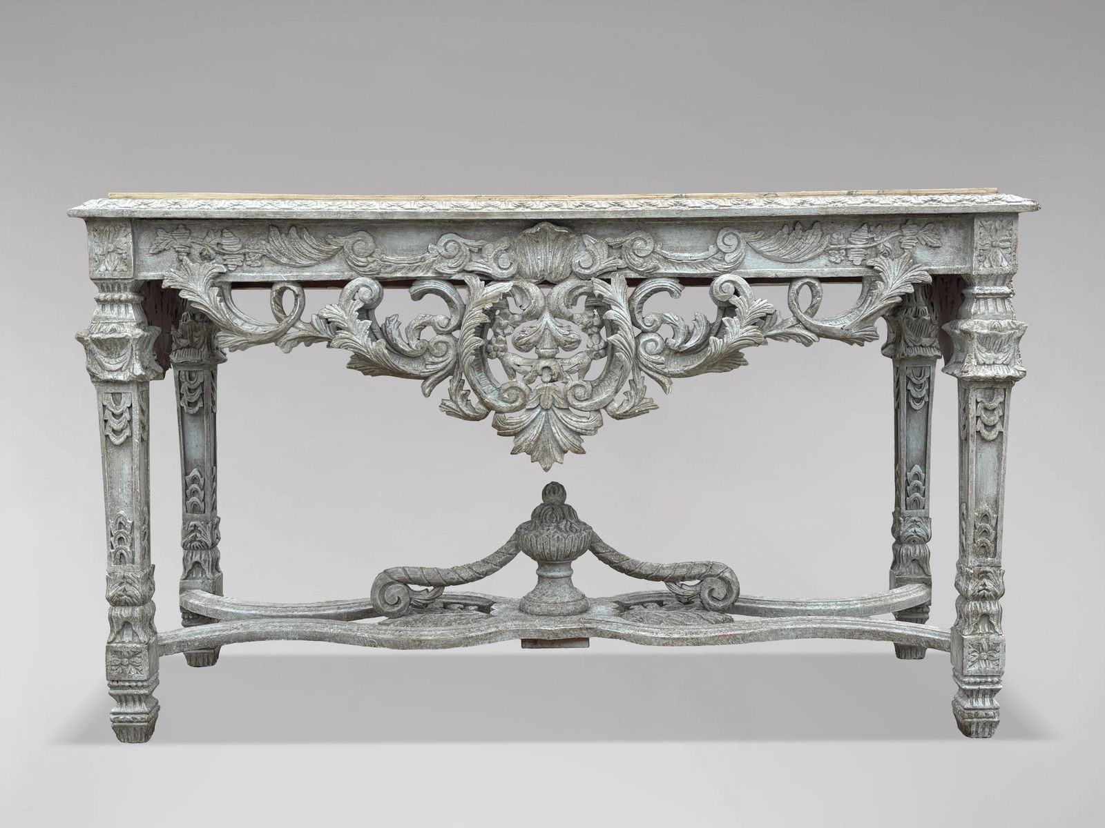 French Louis XIV Style Carved Painted Console photo vintage