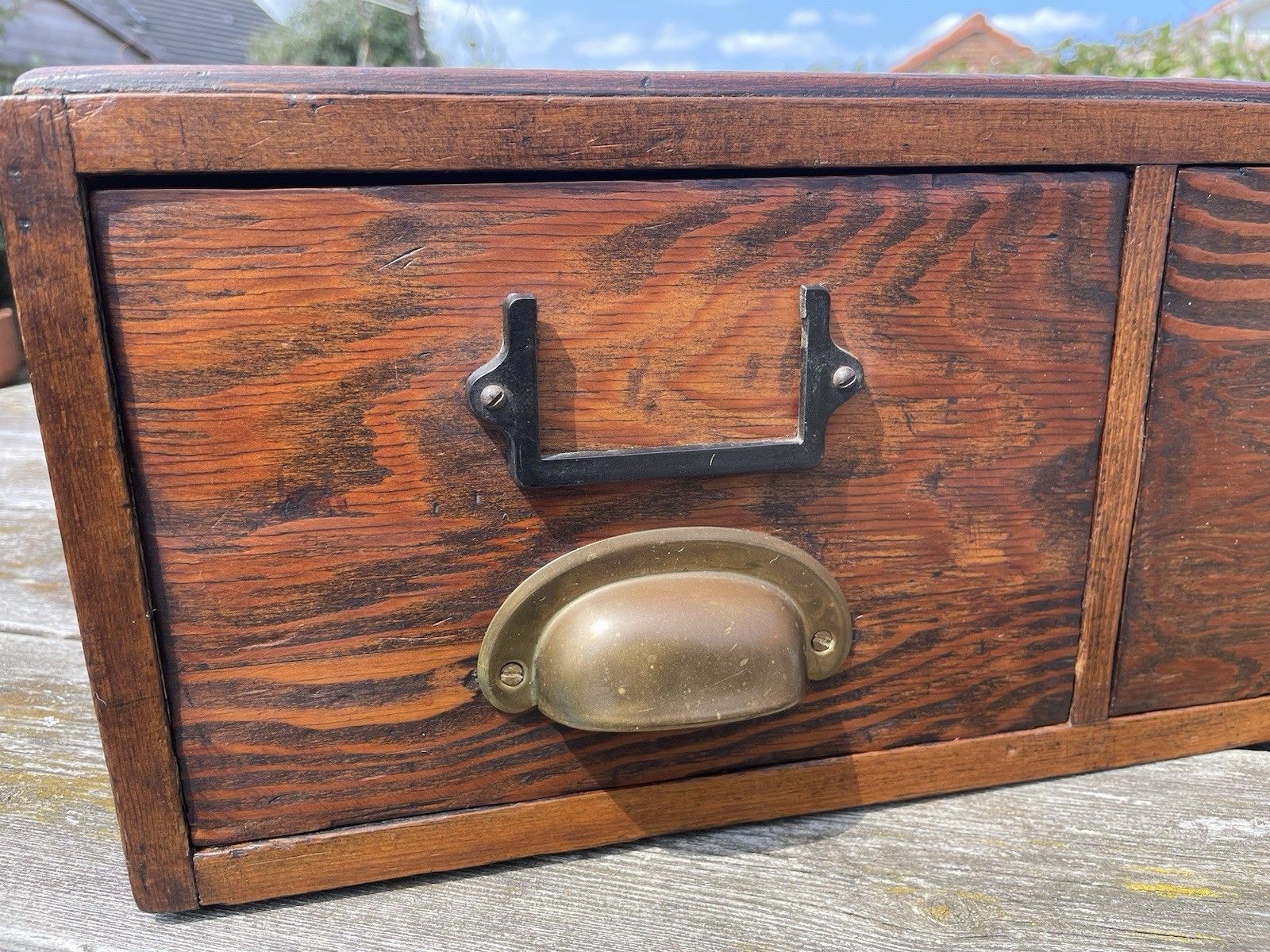 Rare Reeves & Sons Table Top Filing Index Oak Drawers Dated 1945 Larger Size photo for sale