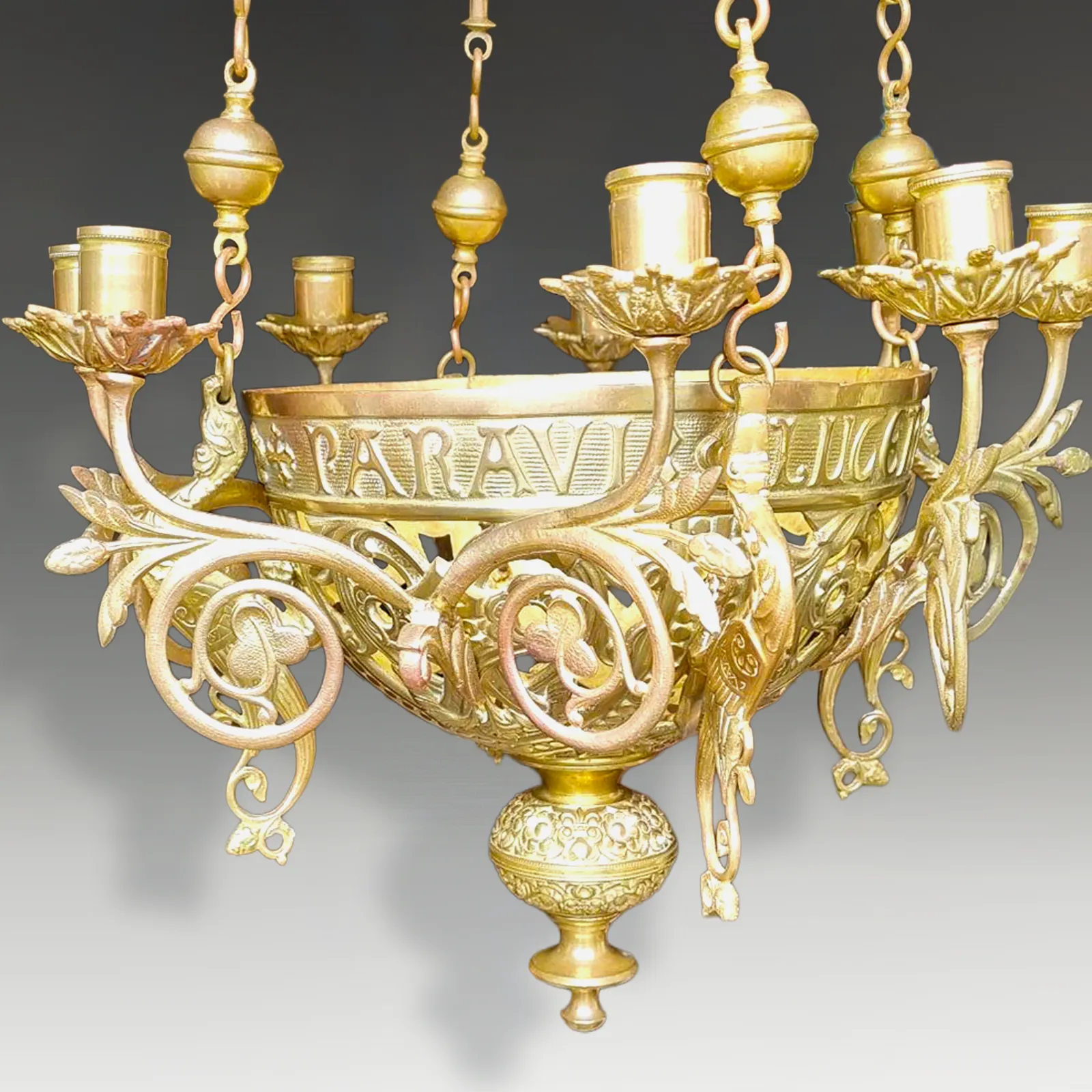 Antique Arts And Crafts Lighting Chandelier Bronze  Original 65cm Drop 38cm D photo for sale