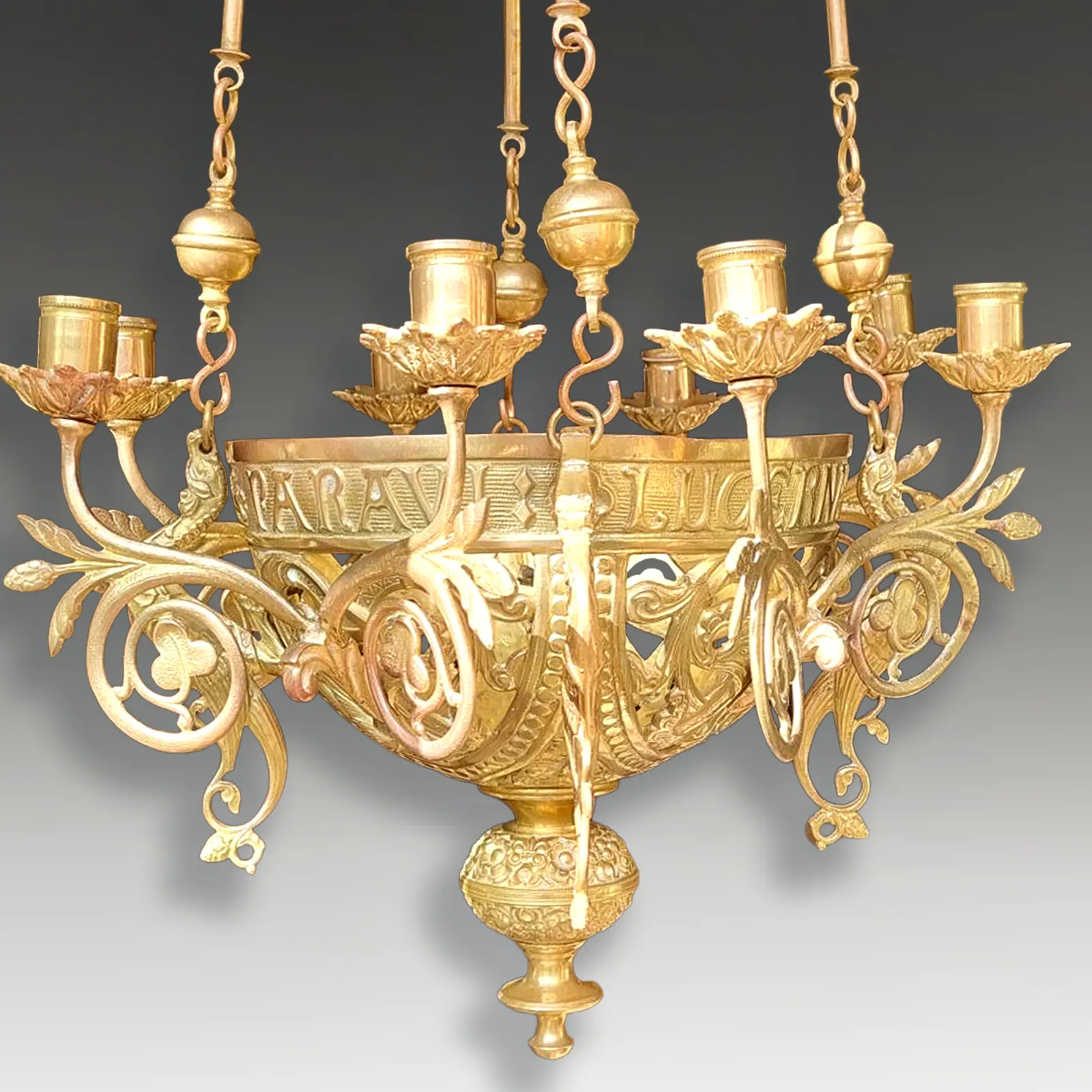Antique Arts And Crafts Lighting Chandelier Bronze  Original 65cm Drop 38cm D photo 2750.0
