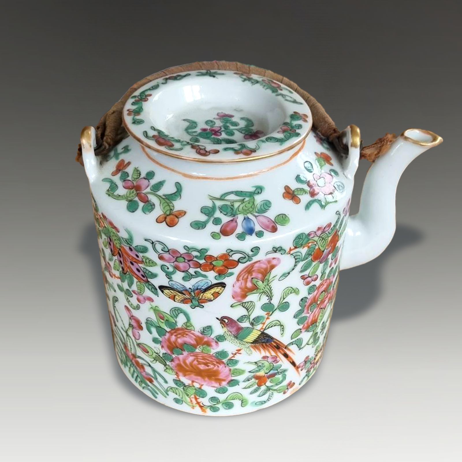 Antique Chinese "Rose Canton"  Teapot With Original Handles Circa 1870 15cm  H photo 225.0