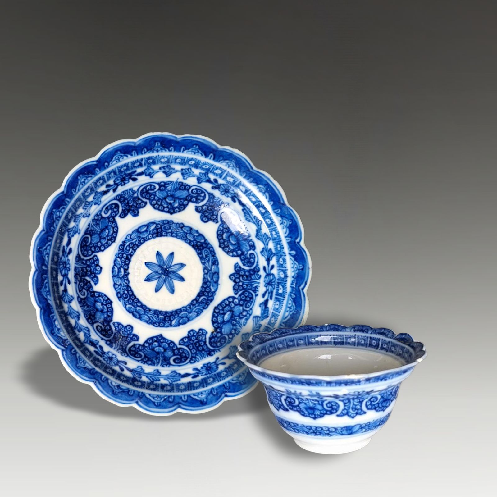 Magnificent Kangxi Period Cup & Saucer  Lobbed And Incised Decoration Late 17thc photo furniture