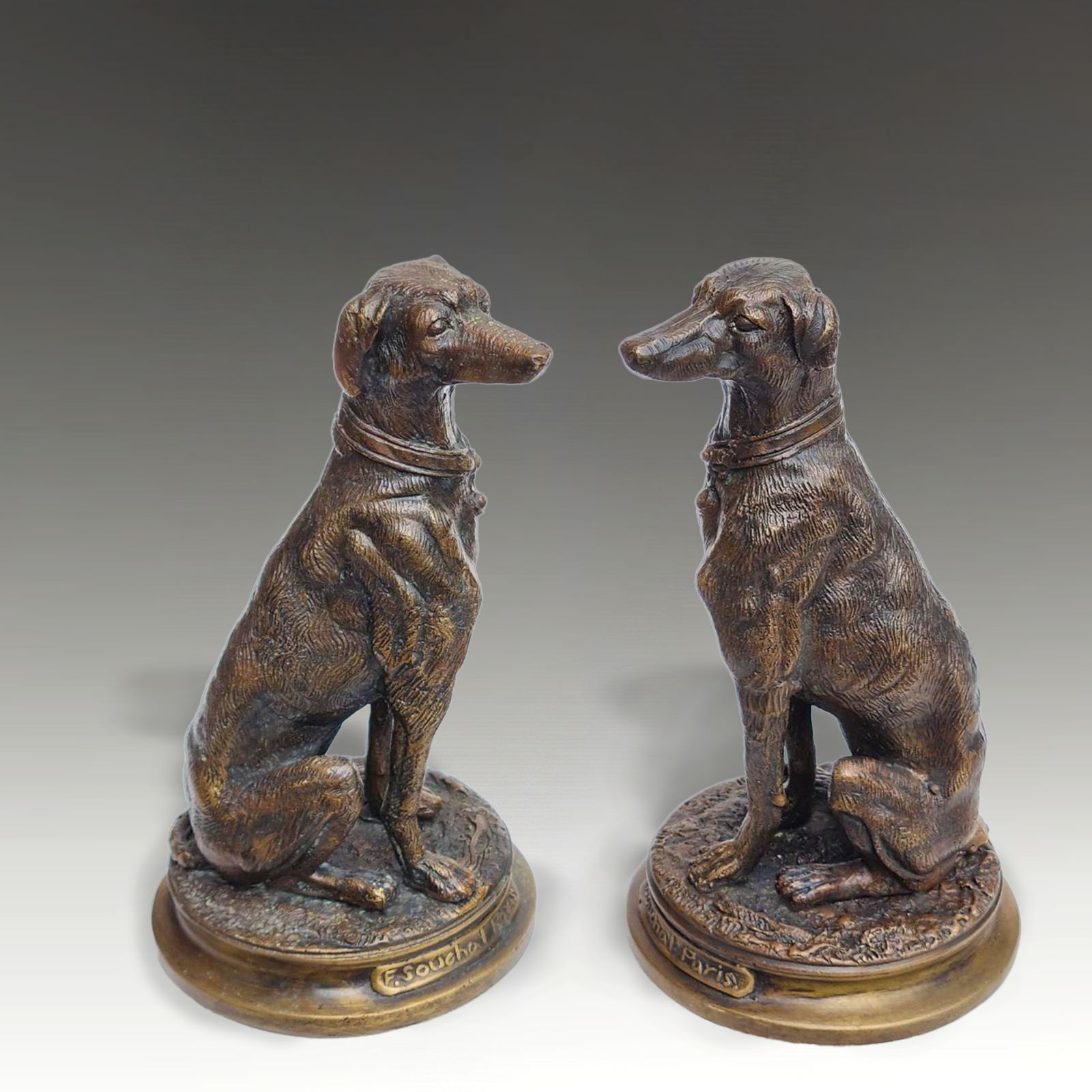 Belle Epoque Pair Of Cast Bronze Greyhound /Lurcher  Lovely Quality 18cm H photo furniture