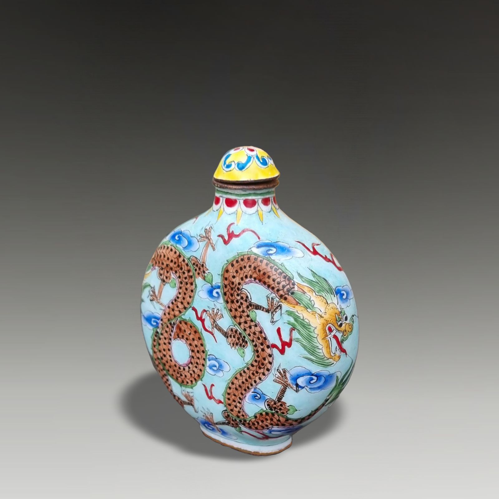 Chinese Mark & Period Qianlong Canton Enamel Snuff Bottle Dual Dragons 8cm High photo furniture