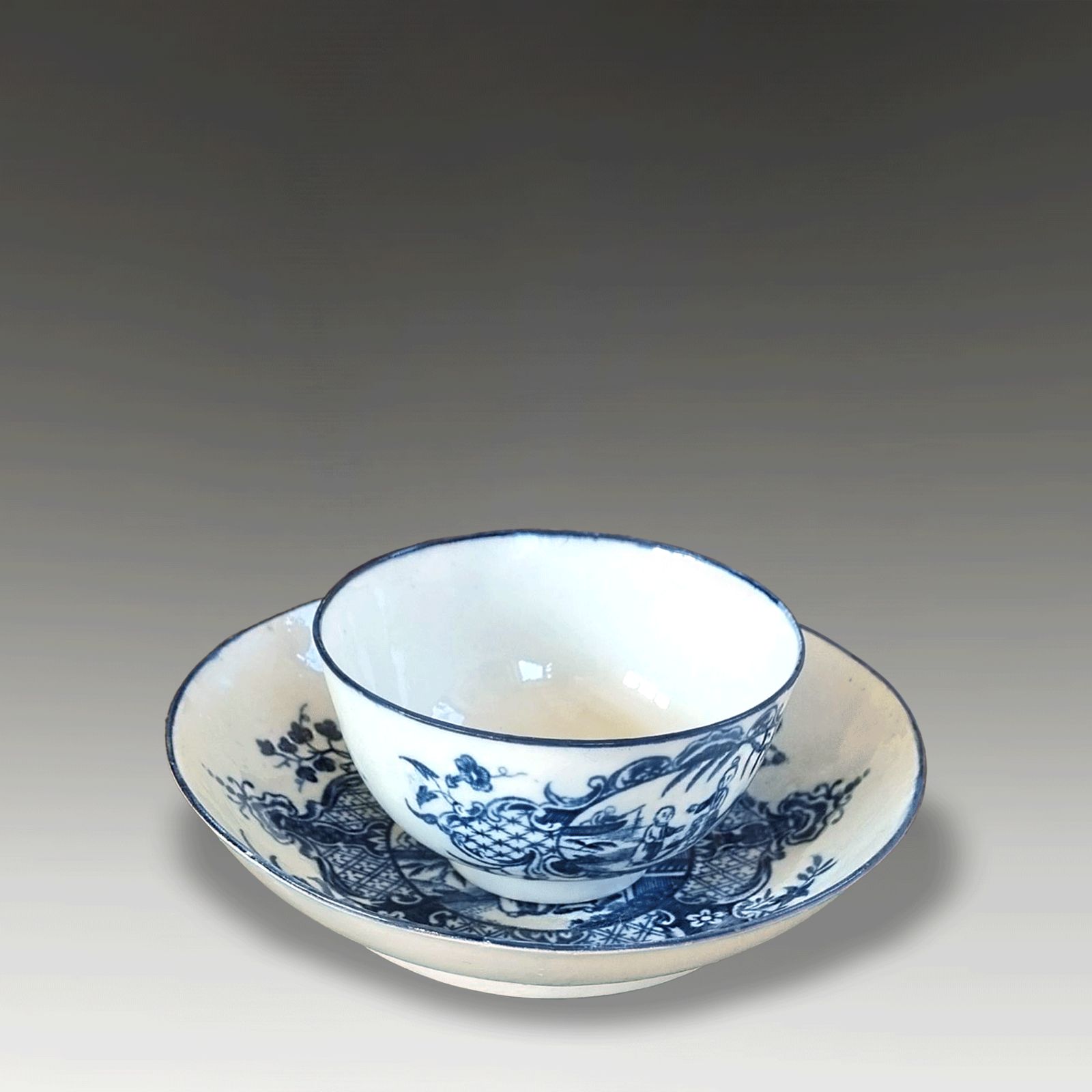 1st Period DR Wall Worcester "Mother & Child" Tea Bowl & Saucer C1760  Rare Mark photo for sale