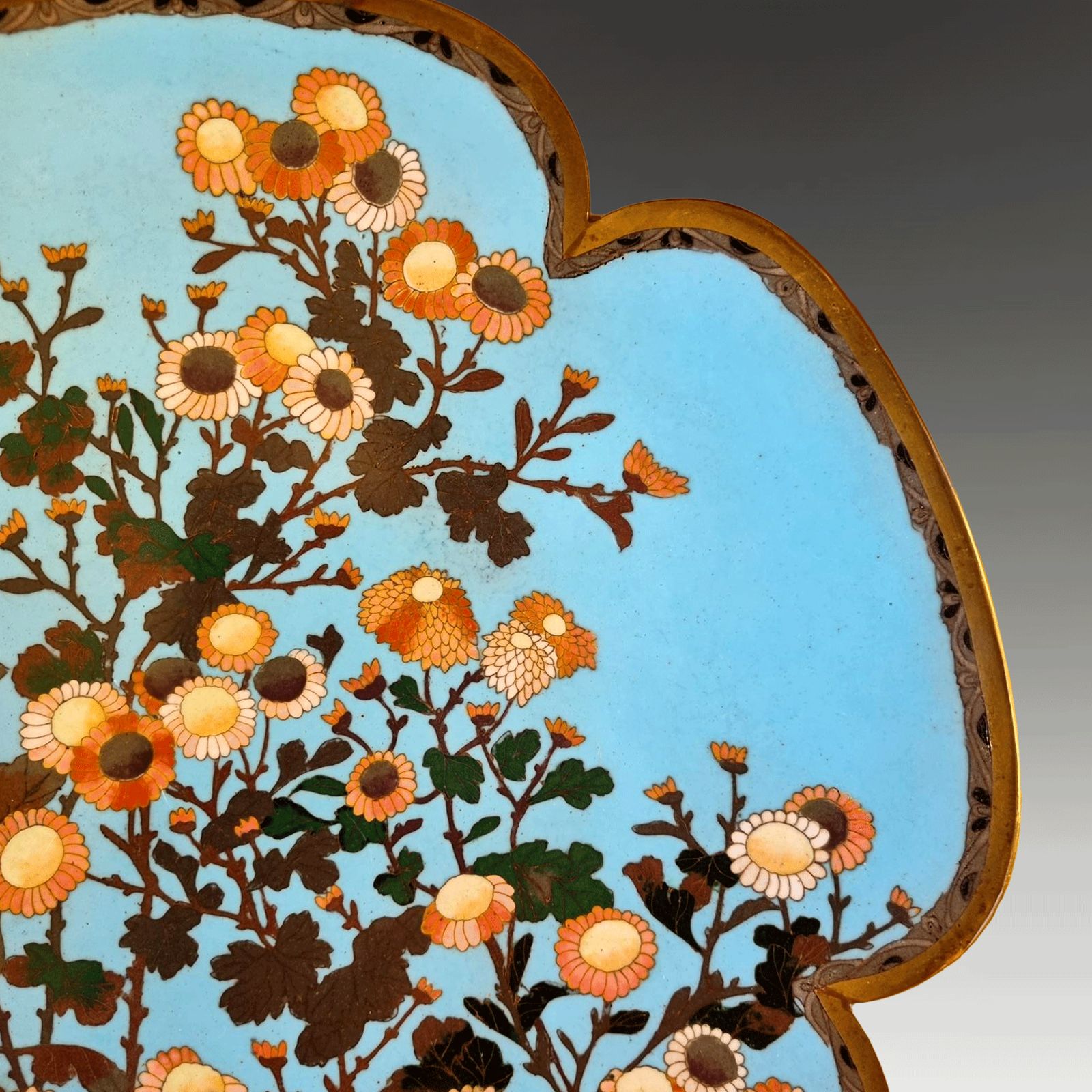 Japanese Meiji Period Cloisonne Lobbed Dish Superb Excellent Condition  30cm D photo for sale
