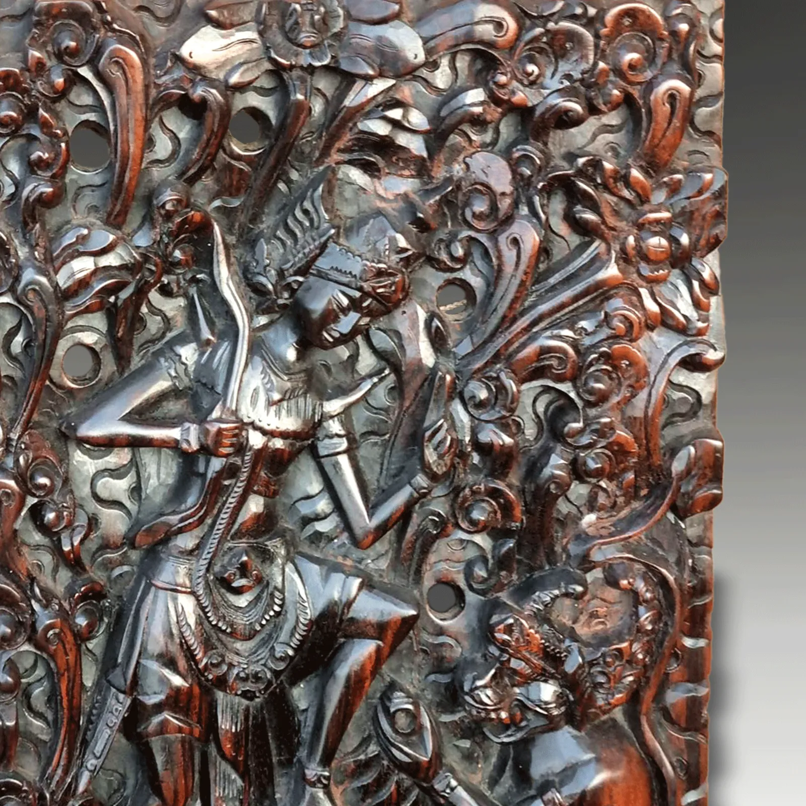 Balinese Antique Macassar Ebony Carved Panel  Superb Quality /Patination  45cm H photo for sale