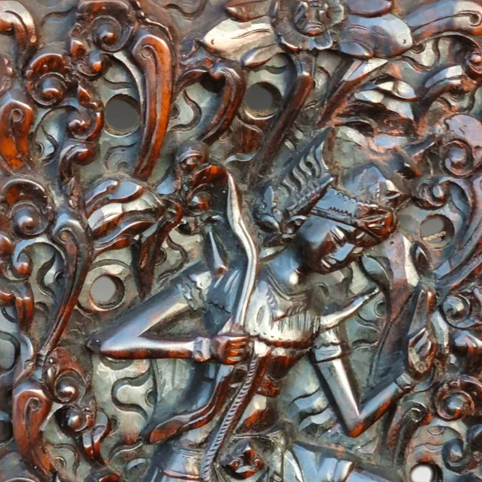 Balinese Antique Macassar Ebony Carved Panel  Superb Quality /Patination  45cm H photo 675.0