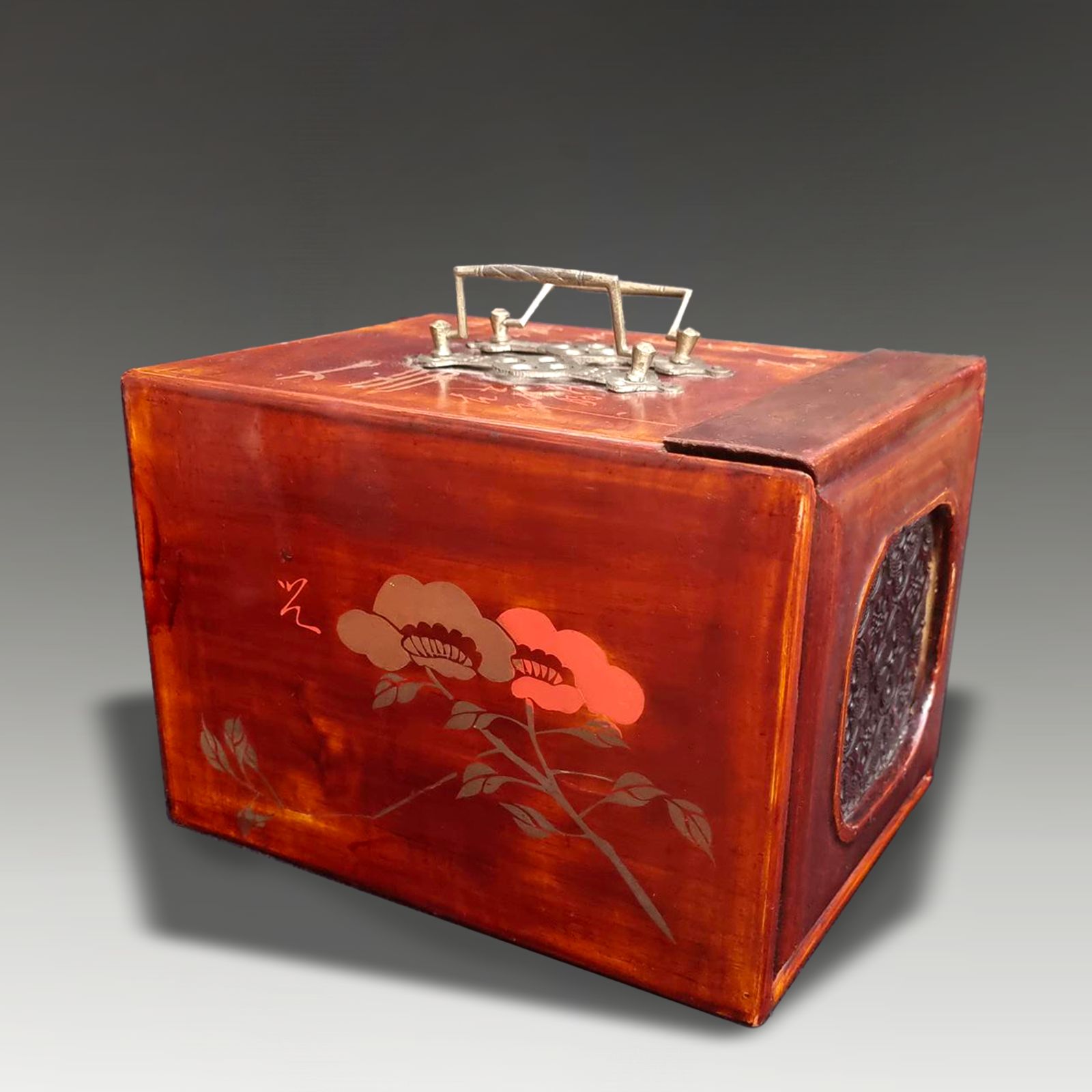 Antique Chinese Qing Dynasty Travelling Jewellery Case W Calligraphy Late 19th C photo vinterior